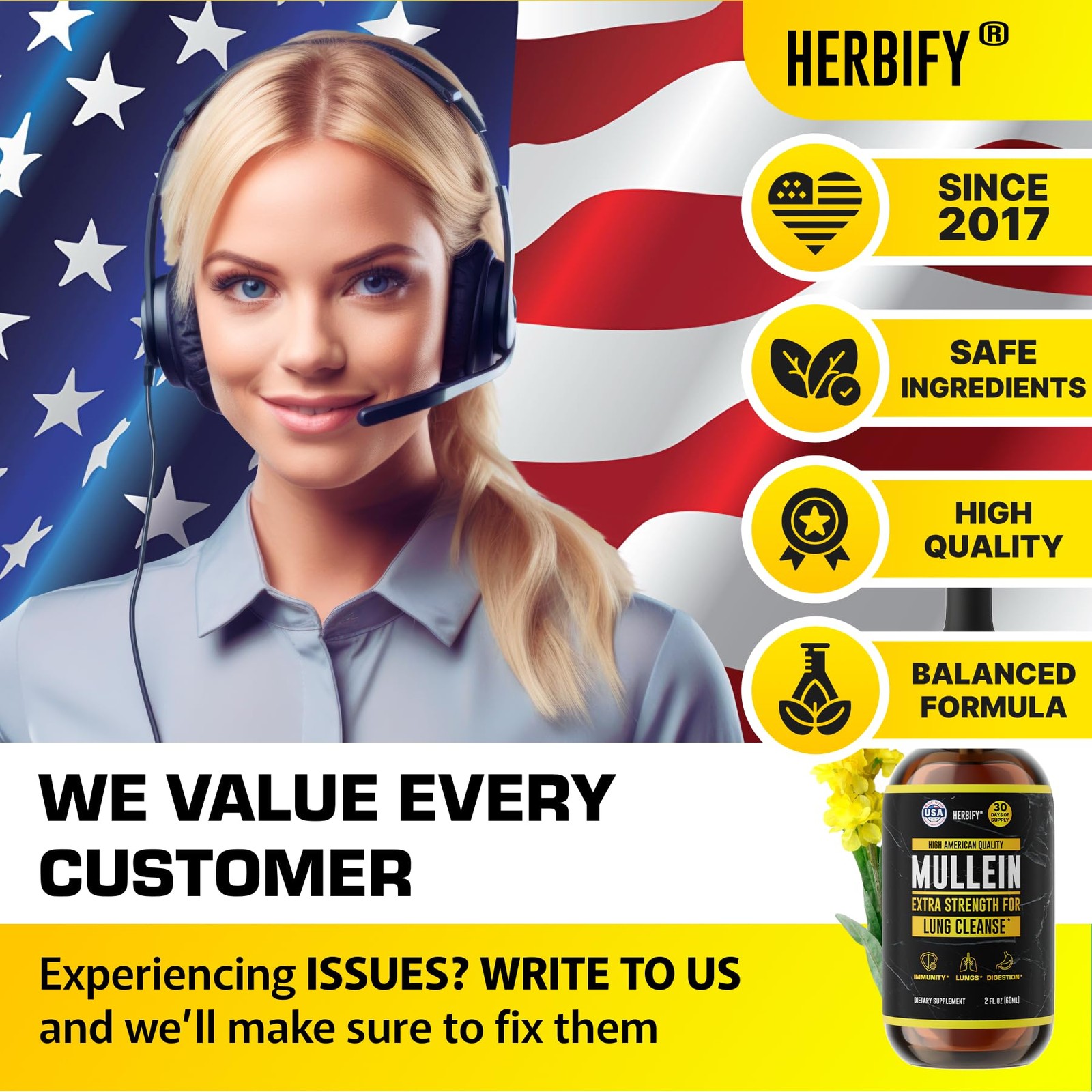 HERBIFY Mullein Extract 2 oz Tincture for Respiratory 2 Fl Oz (Pack of 1)