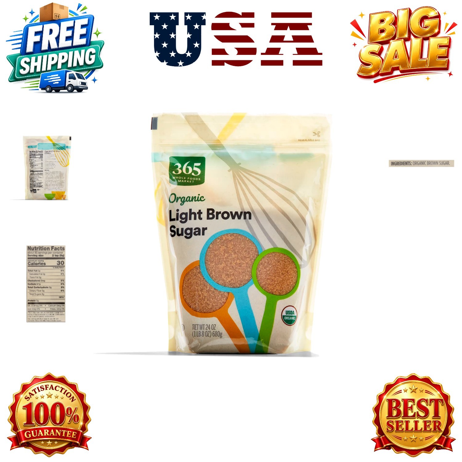 Organic Light Brown Sugar, 24 Ounce