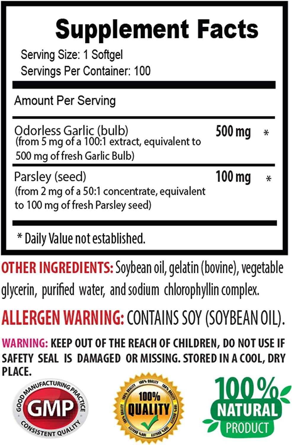 garlic supplement odorless – GARLIC AND PARSLEY – kidney stones 1 Bottle 60 Caps