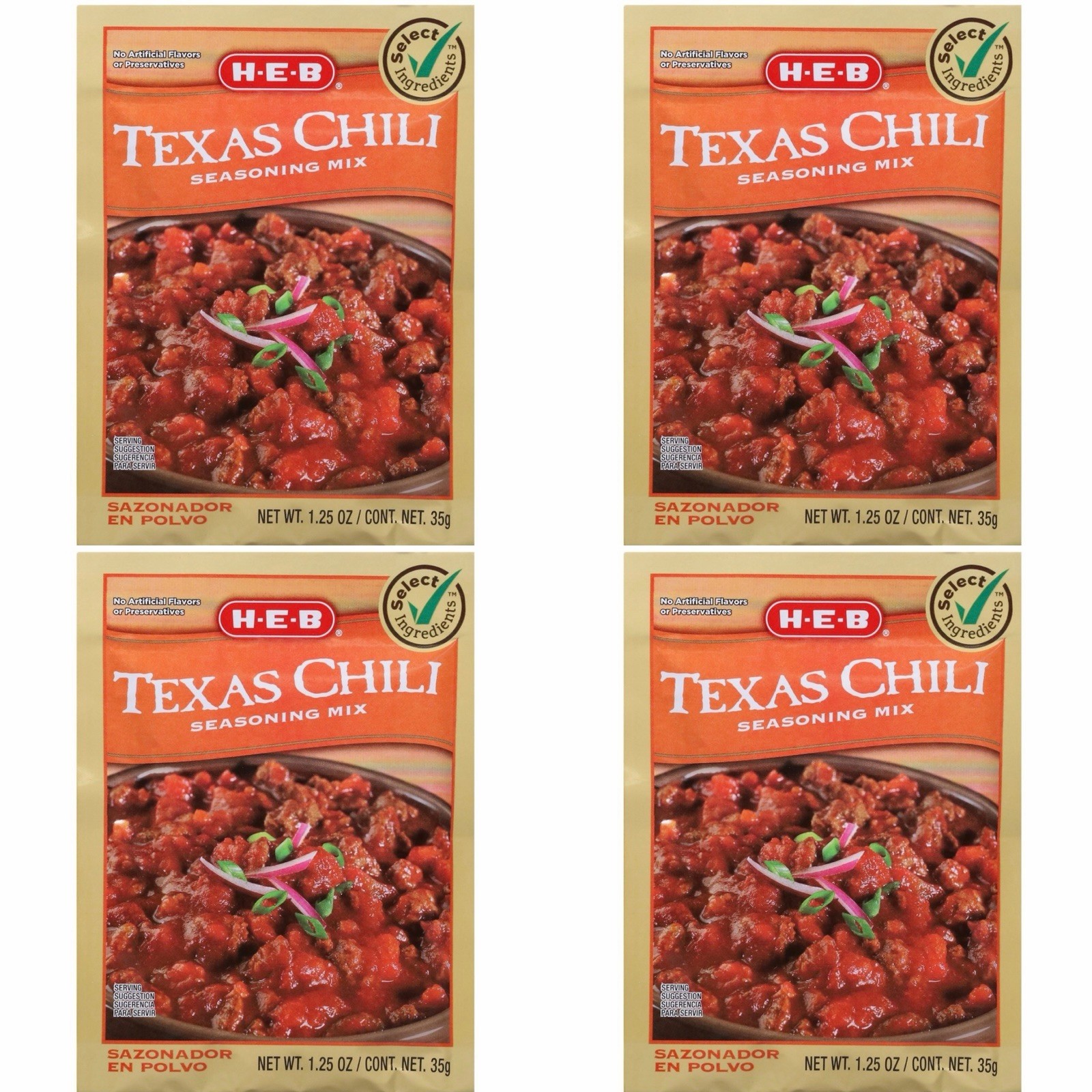 H‑E‑B Texas Chili Seasoning Mix 1.25 oz Four Packages