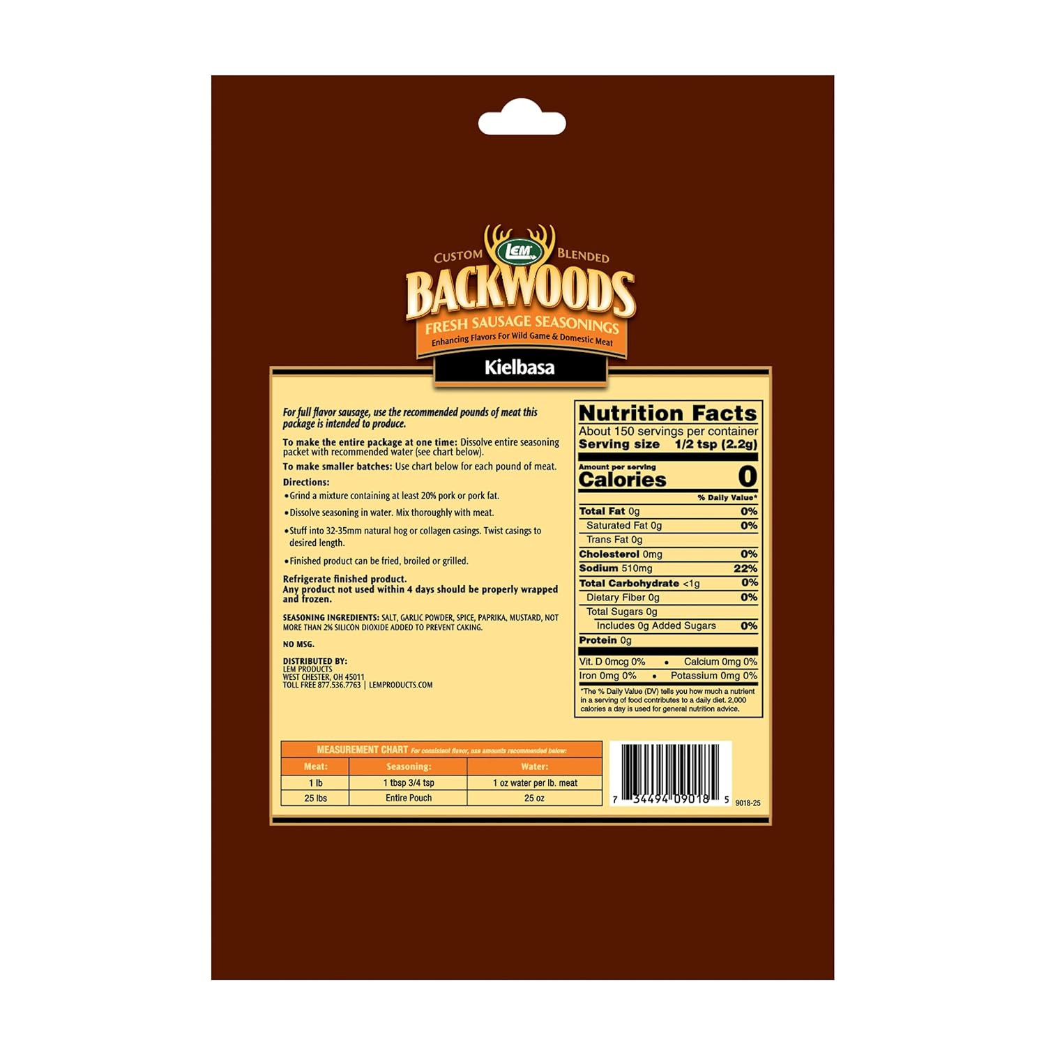 LEM Products Backwoods Kielbasa Fresh Sausage Seasoning, Ideal for Wild Game and