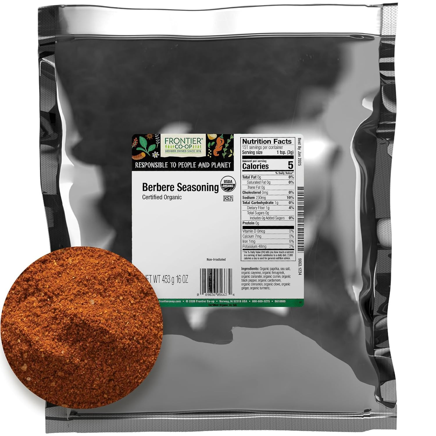 Frontier Co-Op Berbere Seasoning, 1Lb Bulk Bag, Organic & Natural Berbere Spice