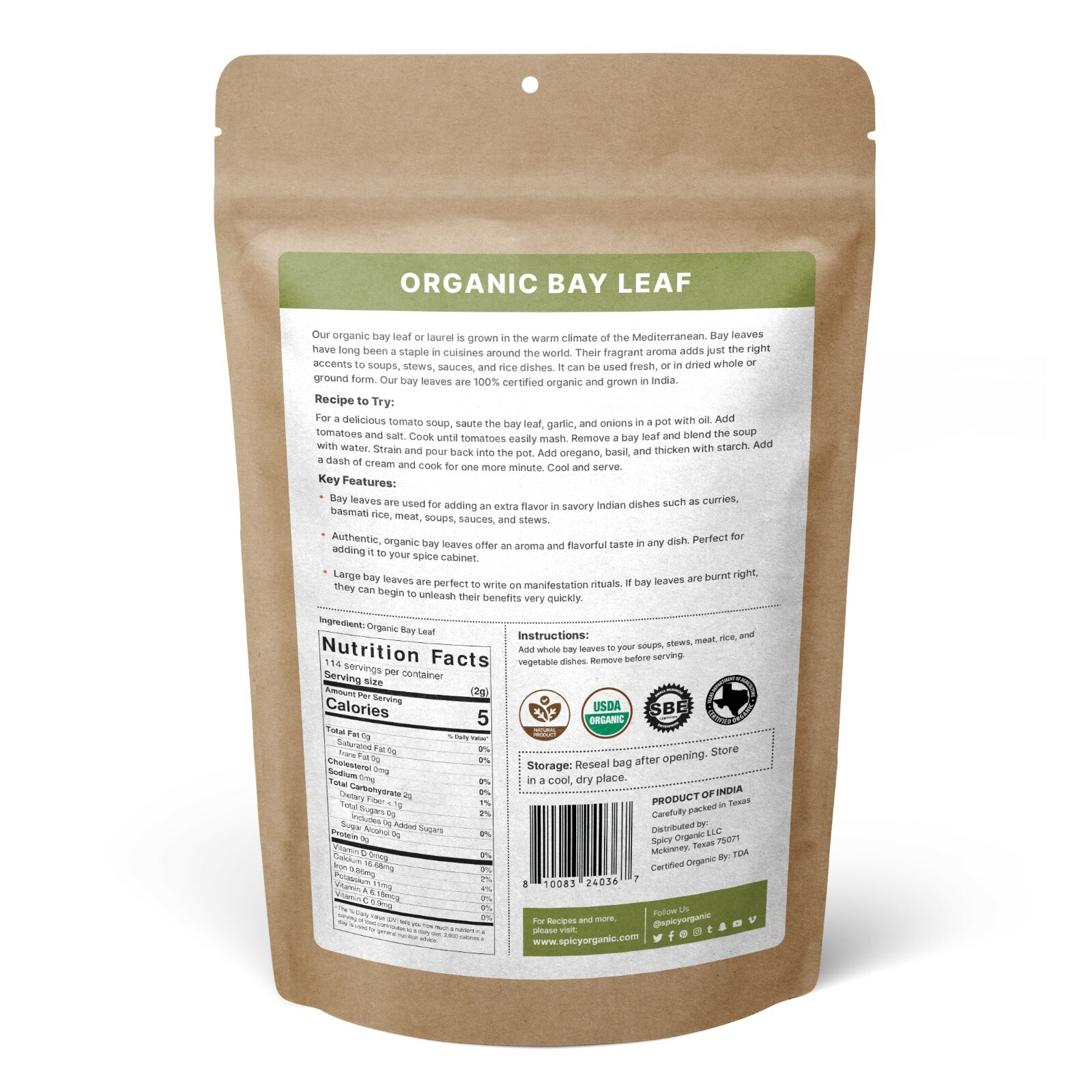 Organic Bay Leaves (8oz): Ideal for Adding Flavor to Soups, Stews, and Sauces