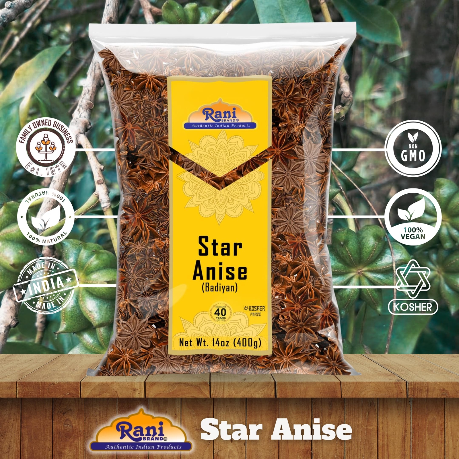 Rani Star Anise Seeds, Whole Pods (Badian Khatai) Spice 14oz (400g)