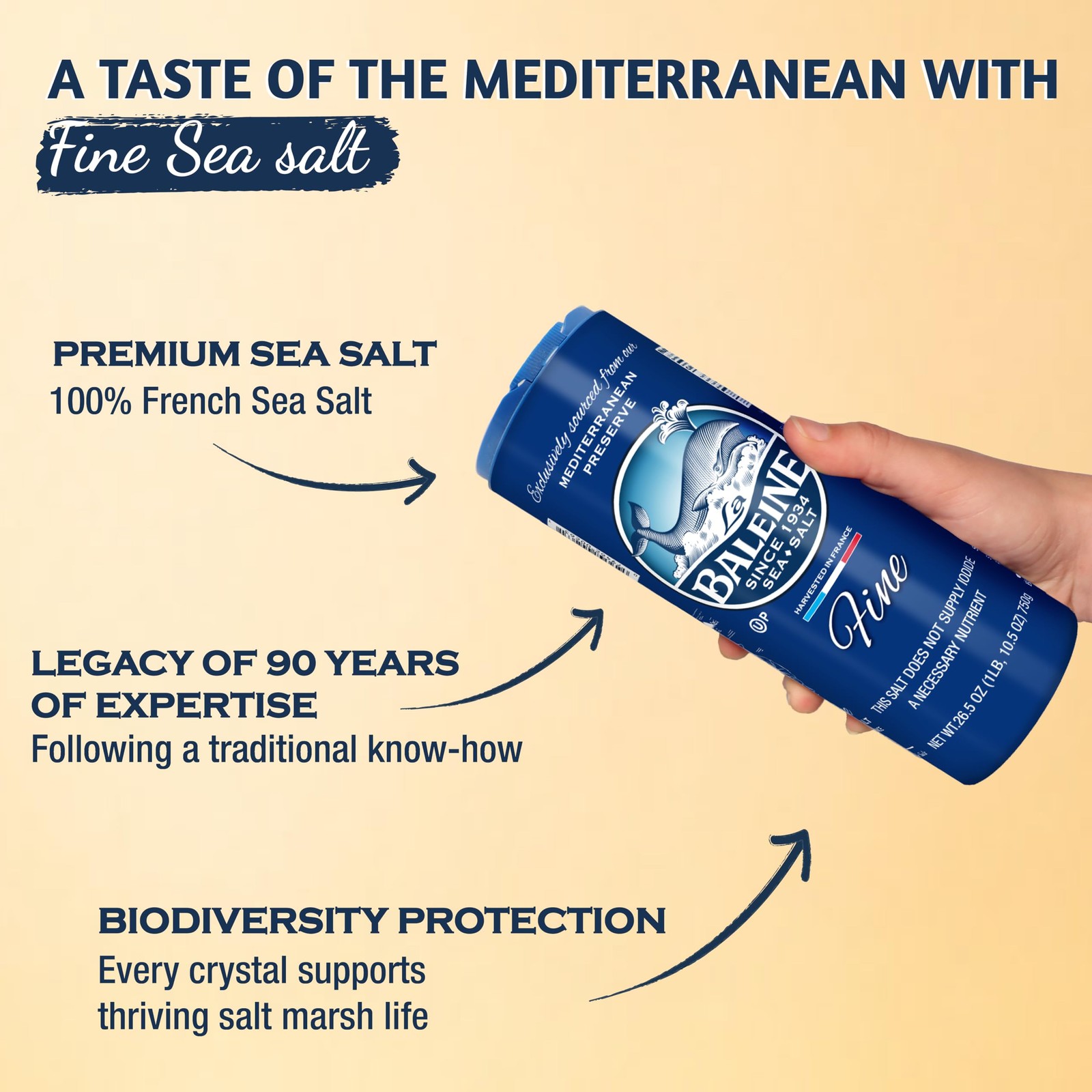 Fine Crystals Canister, Sea Salt, 26.5 Ounce