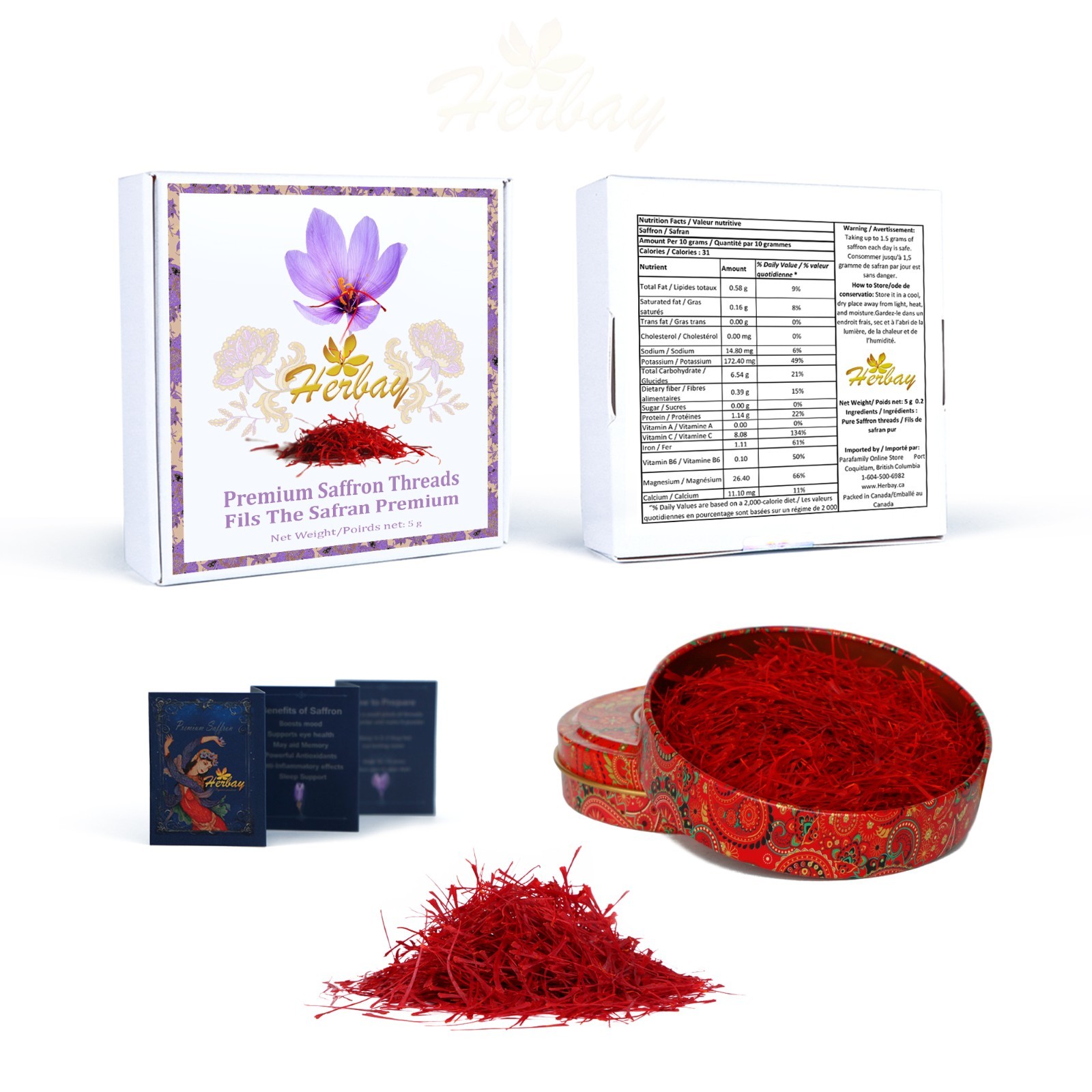 Herbay Saffron, Finest Pure Premium Super-Negin Saffron Spice 5 grams Fire-Fly