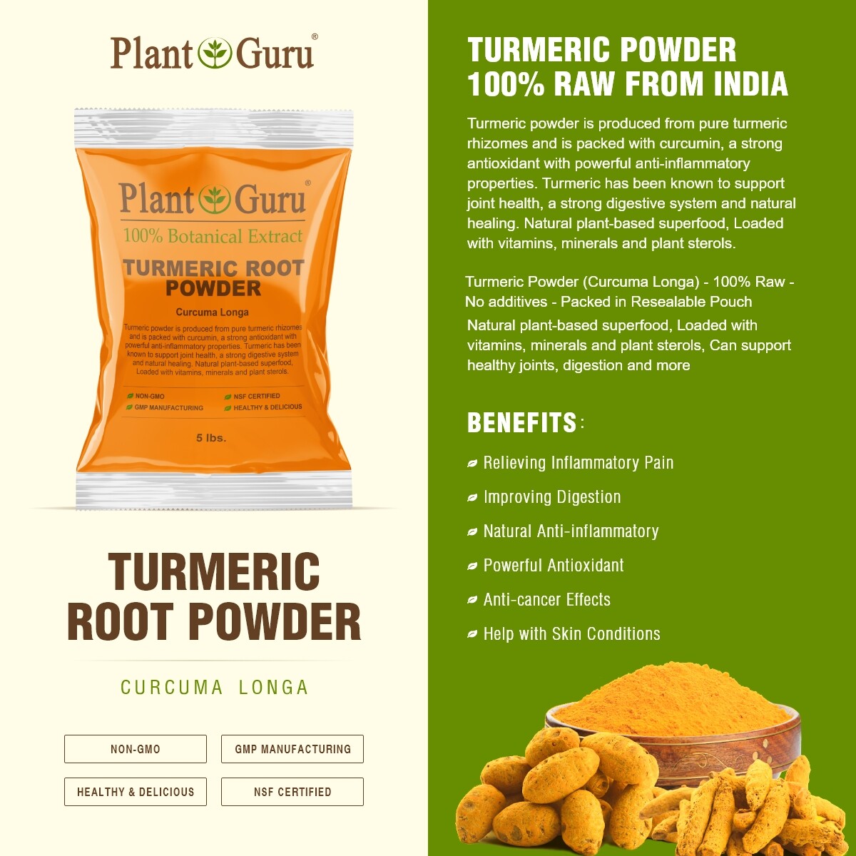 Turmeric Root Powder 2lb. Curcumin Curcuma Longa Pure Raw Natural Tumeric Spice