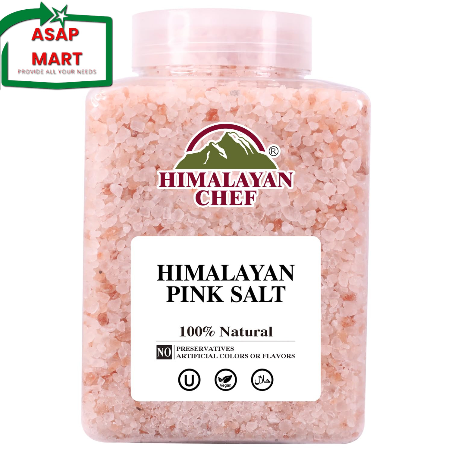 Himalayan Chef Pink Himalayan Salt Coarse Grain, 5 Lbs Plastic Jar – Pure, Natur