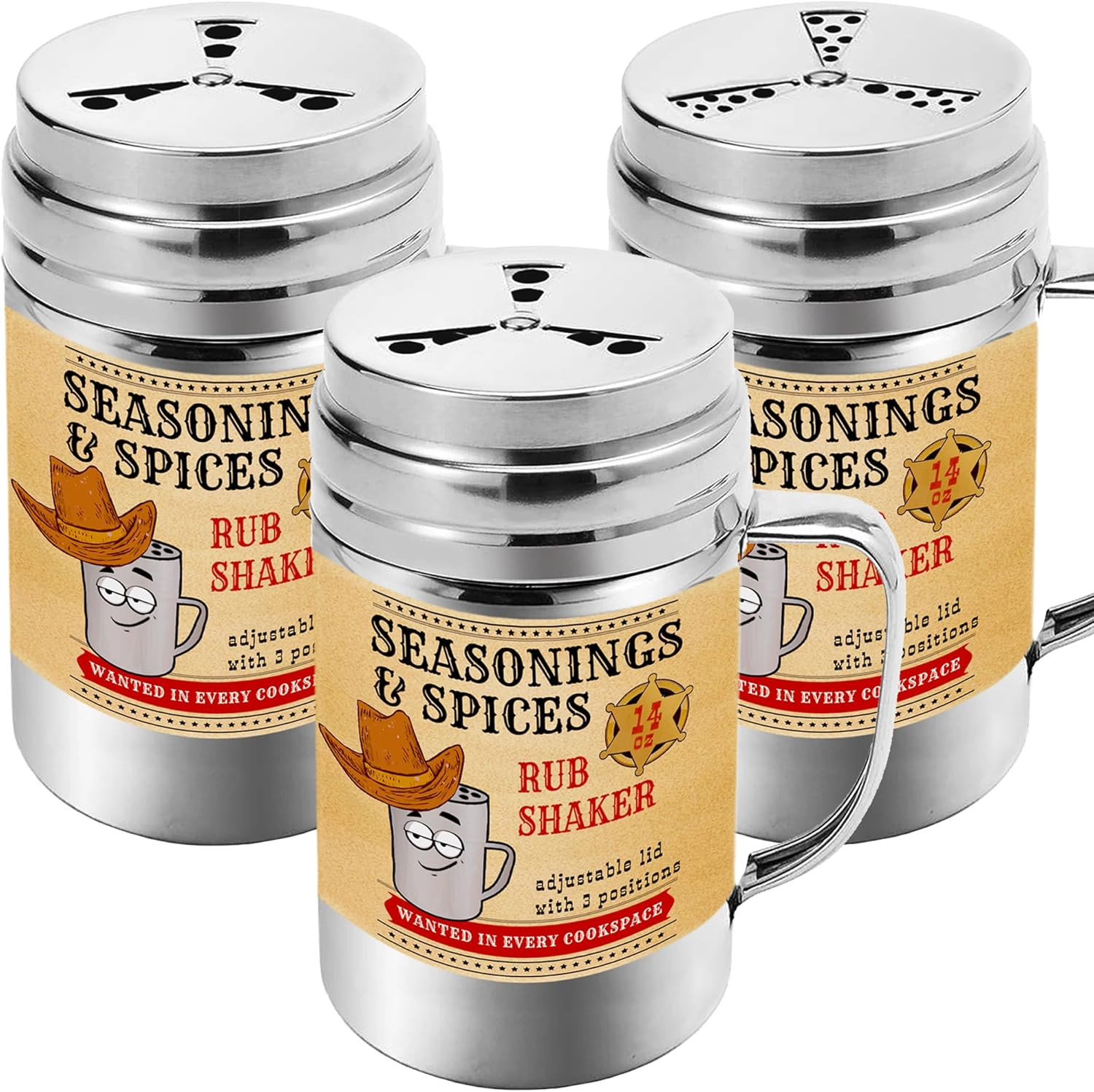 CUSINIUM [Pack of 3] 14 Oz Seasonings Spice Shakers – BBQ Dry Rub Shakers – Cook