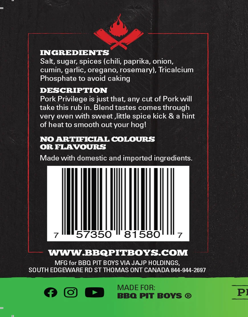 BBQ Pit Boys Pork Privilege Rub Seasoning – 16oz w/ Dual Flapper Lid Gluten Free