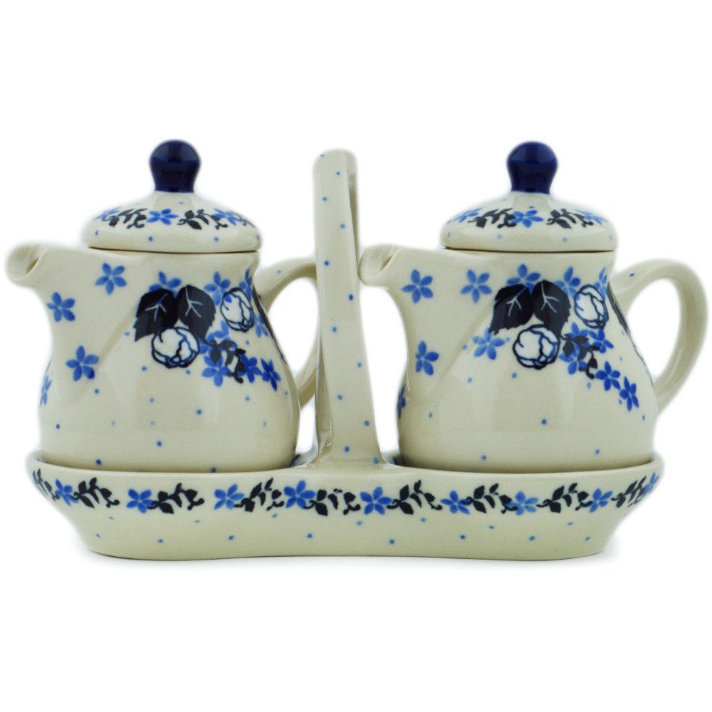 Polish Pottery Seasoning Set 6-inch Flowers At Dusk Handmade in Boleslawiec