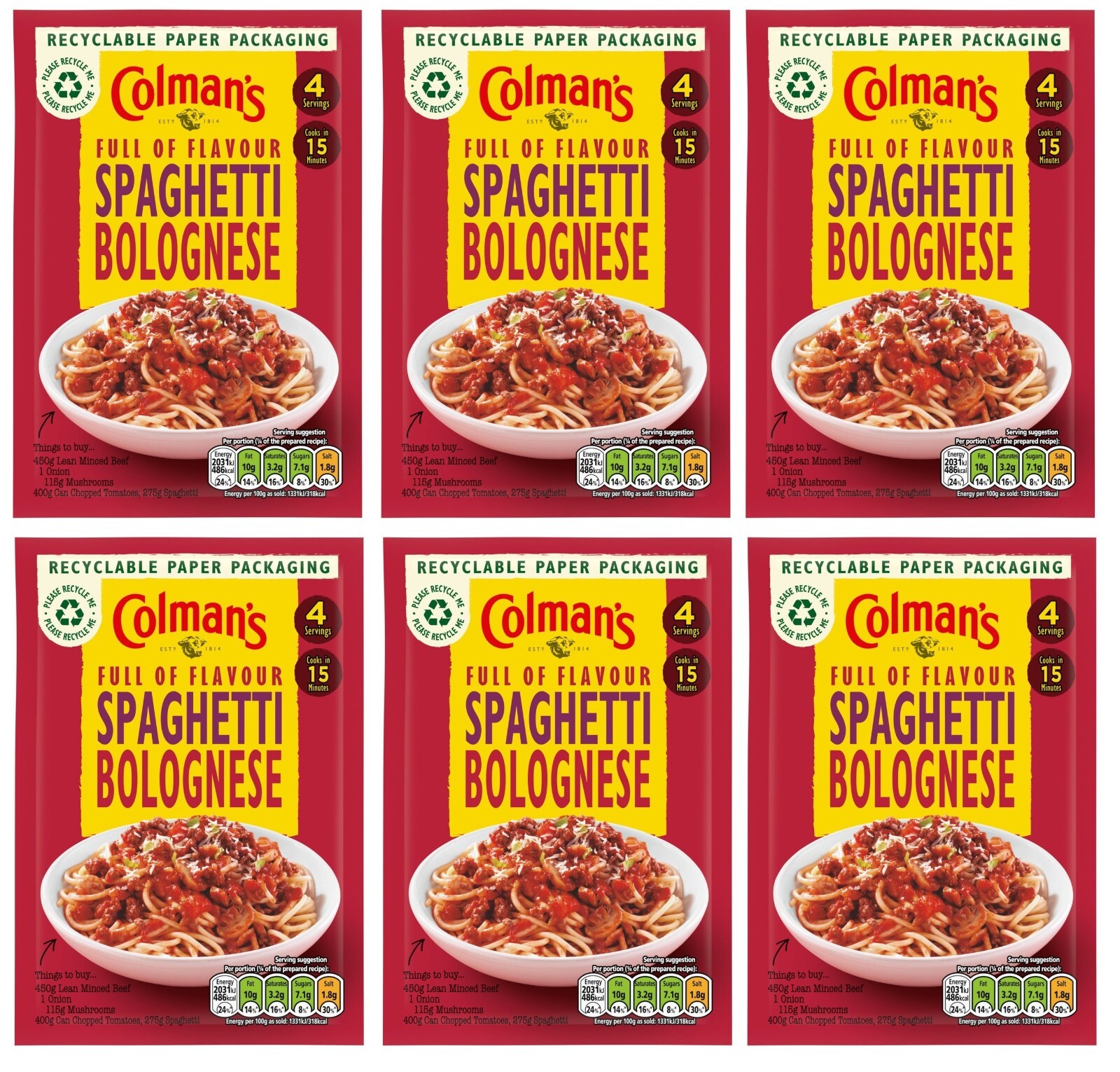 Colman’s Spaghetti Bolognese Recipe Packet Mix Sachet 50g PACK OF 6