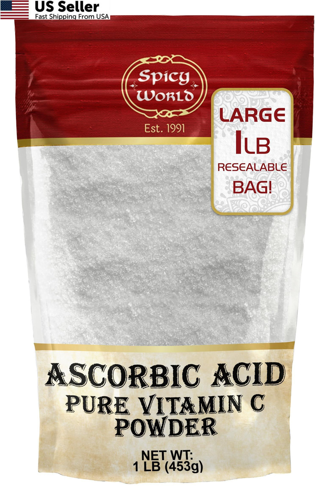 Spicy World Ascorbic Acid 1 LB Bulk Bag – Pure Vitamin C 16 Ounce (Pack of 1)