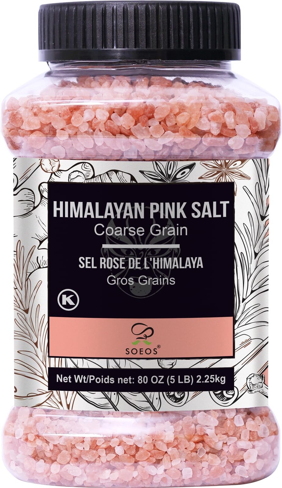Soeos Himalayan Pink Salt, Coarse Grain, 80oz (5 80 Ounce (Pack of 1),