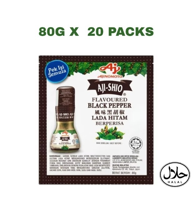20 Packs x 80g AJI-SHIO Flavoured Black Pepper Refill Premium Seasoning Halal