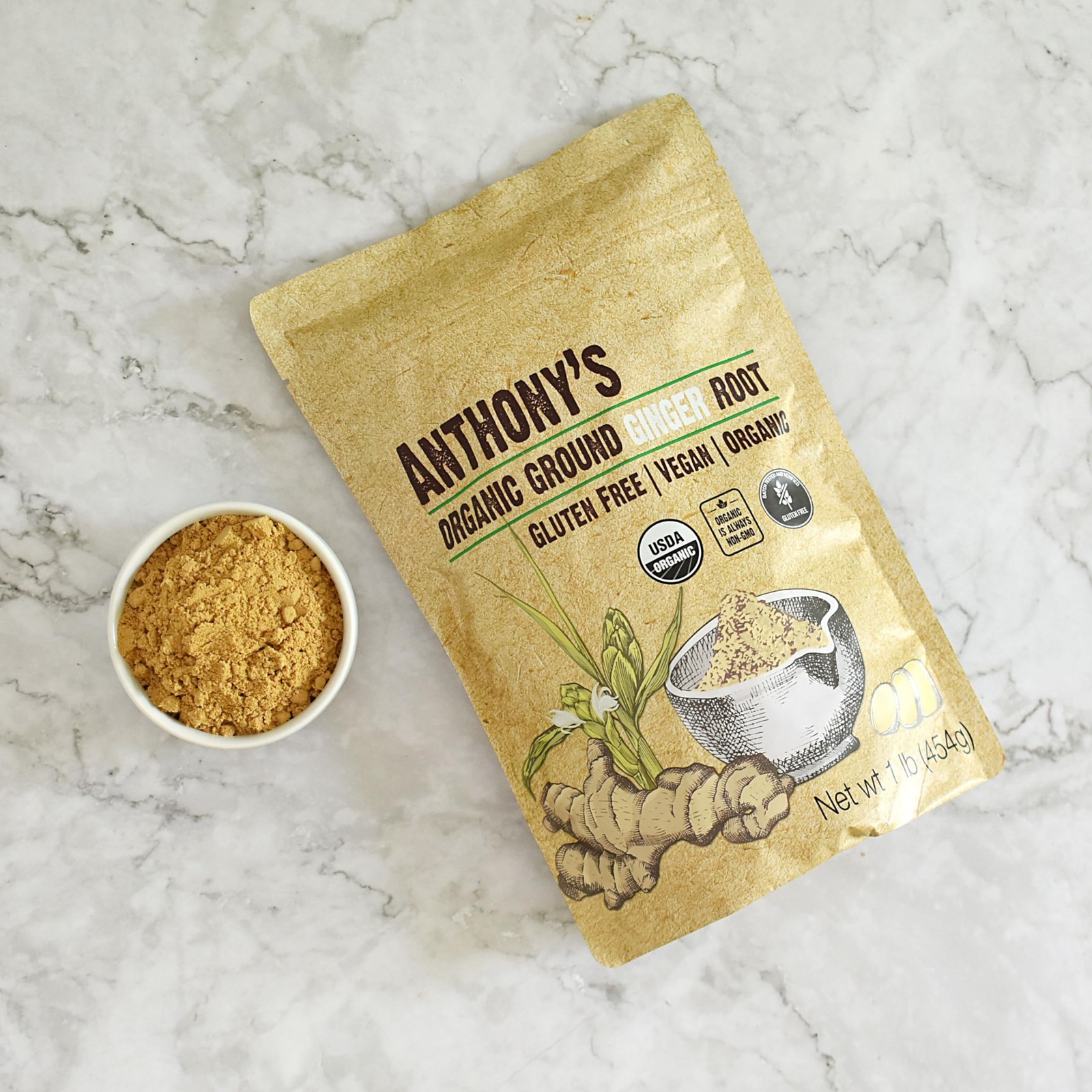 Anthony’s Organic Ground Ginger Root, 1 lb, Gluten Free, 16 Ounce (Pack of 1)