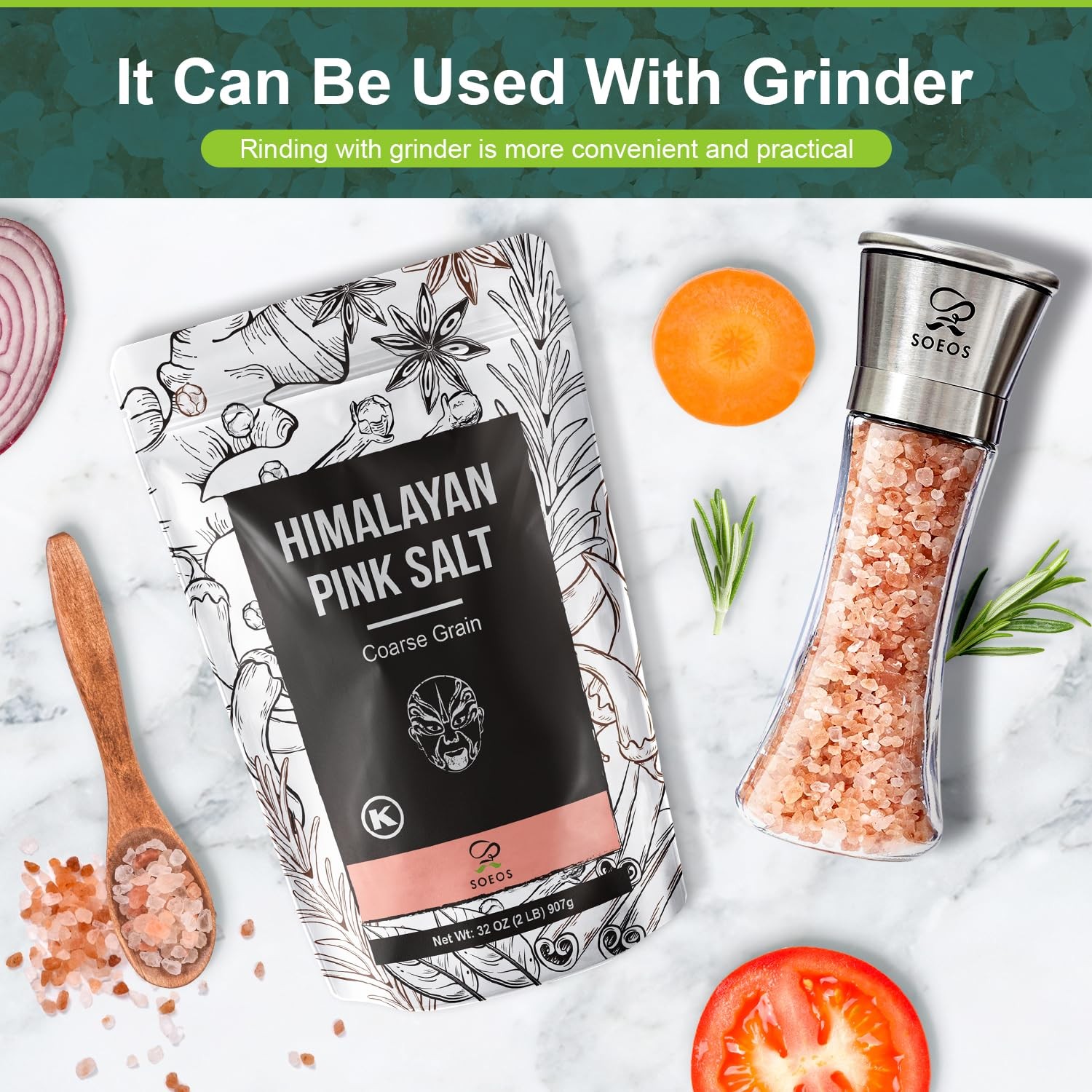 Soeos Himalayan Pink Salt Coarse 2lb 32oz Natural Kosher Sea Salt
