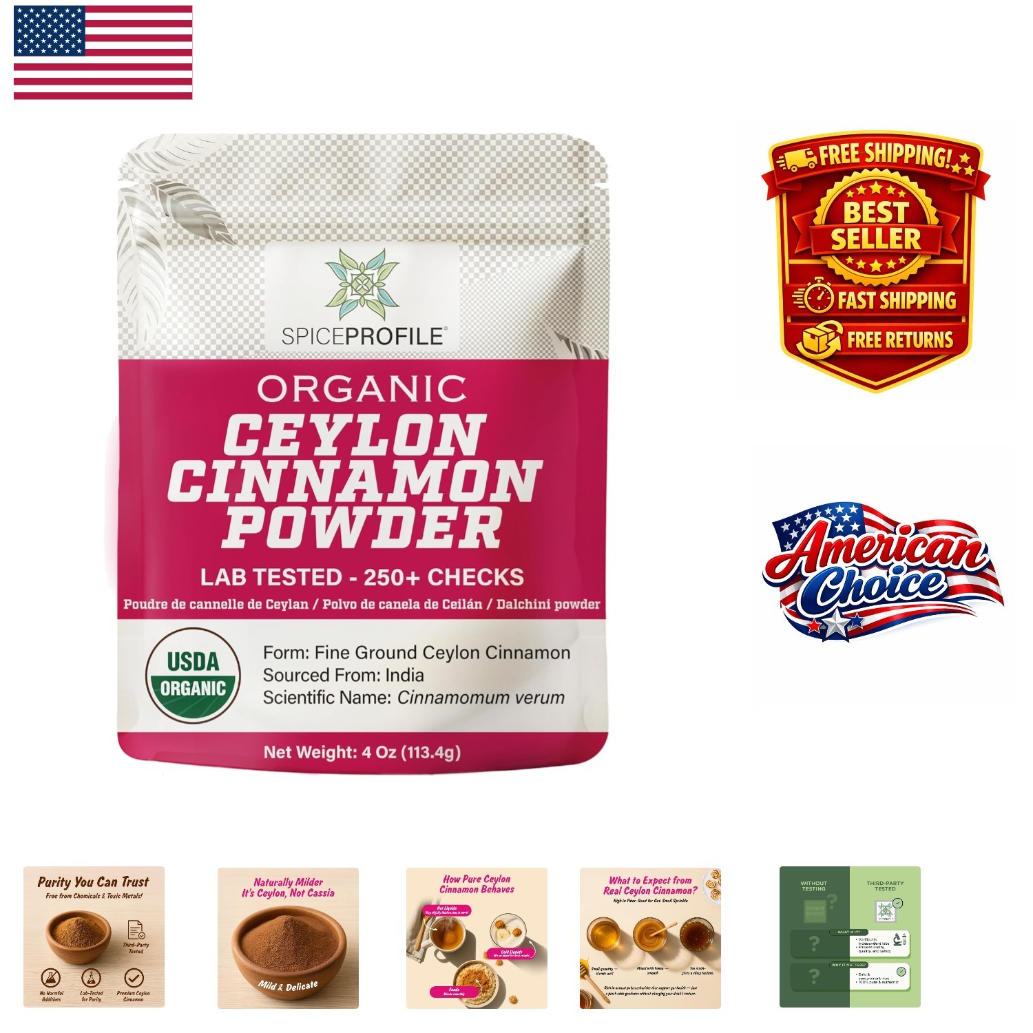 Authentic USDA Certified Organic Ceylon Cinnamon Powder – 4oz Lab Tested Quality