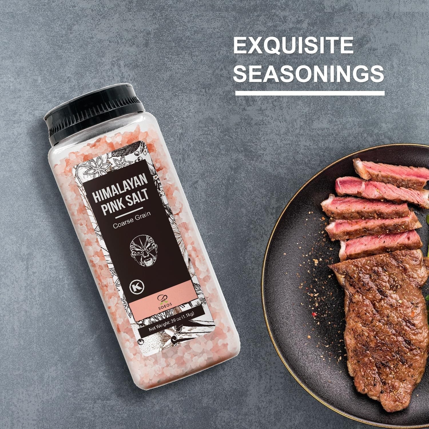 Soeos Himalayan Pink Salt 39oz (1.1kg), Kosher, Course Grain, Gourmet Pure Cryst
