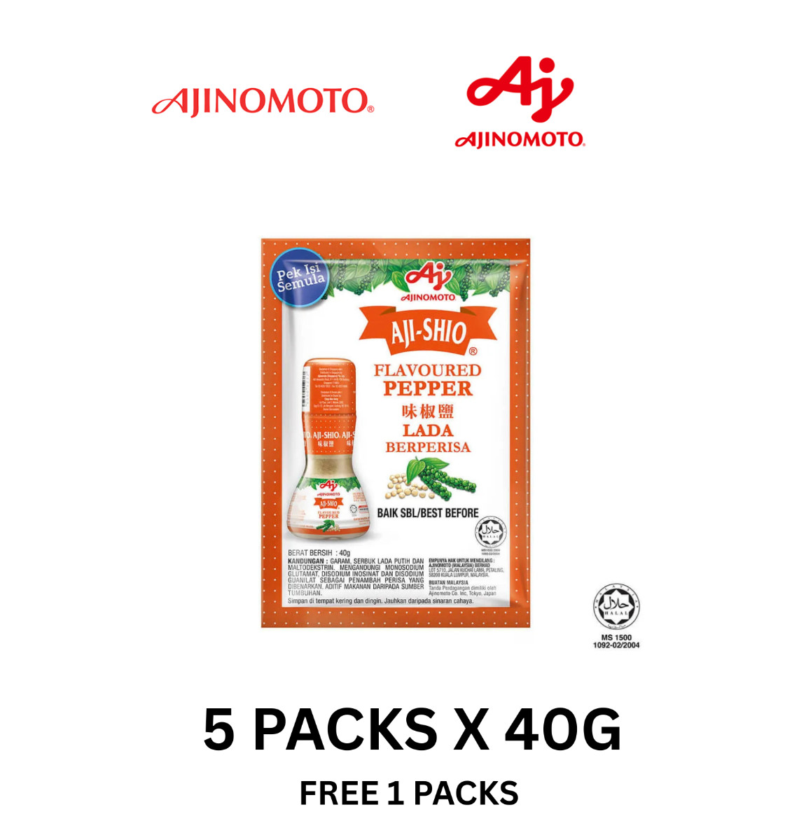 Ajinomoto Aji-Shio Flavoured White Pepper Refill Pack 40g x 6packs