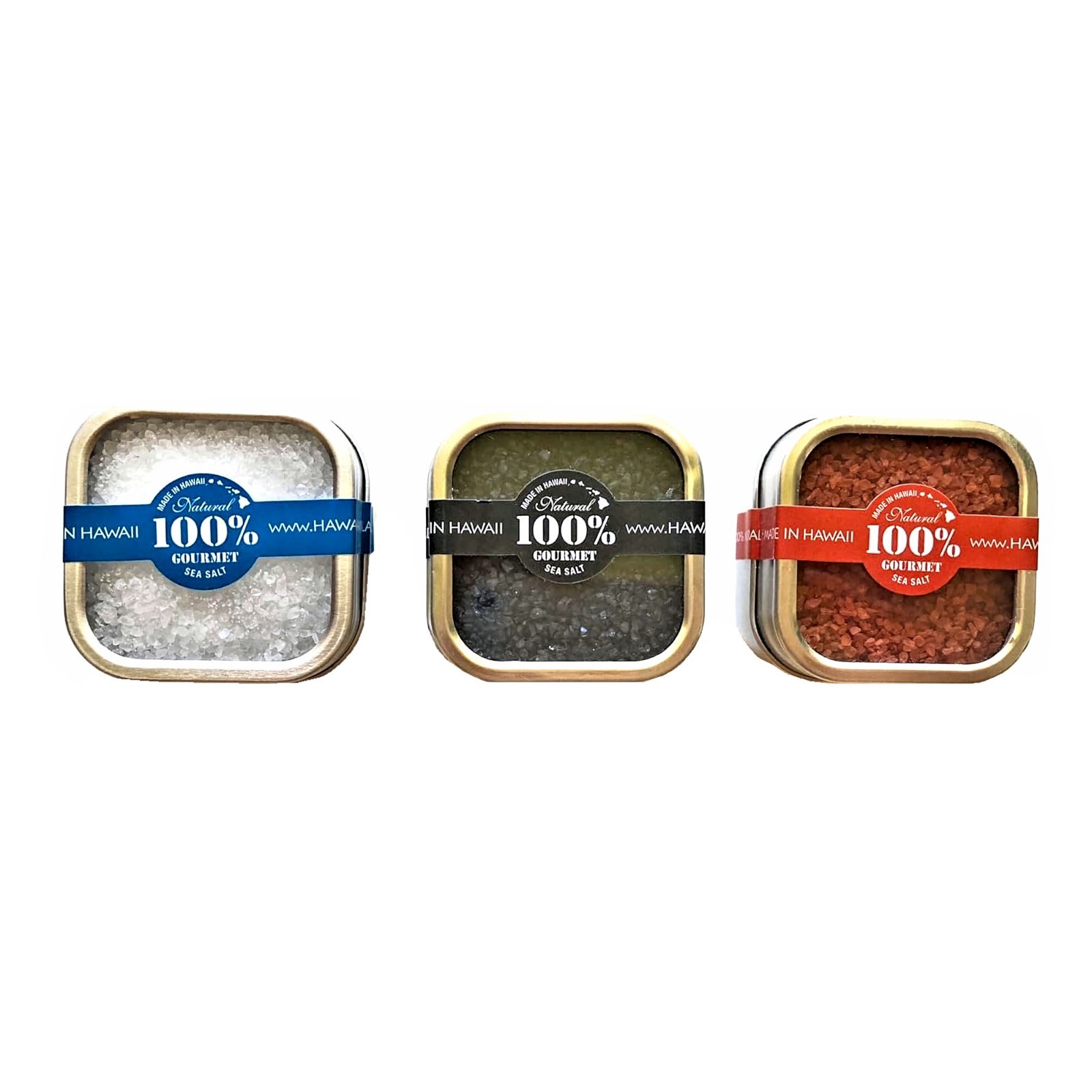 Hawaii Sea Salt Lava Black, Volcanic Alaea Red, & White 3 Sampler 2 oz Tin Packs