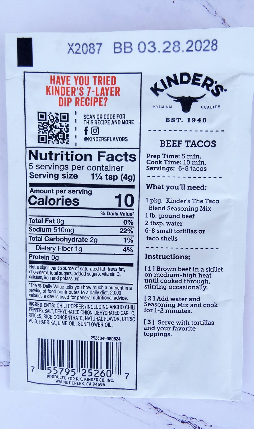 Pack of 4 ~ Kinder’s The Taco Blend w/ Lime & Ancho Mexican Seasoning (0.8 OZ)