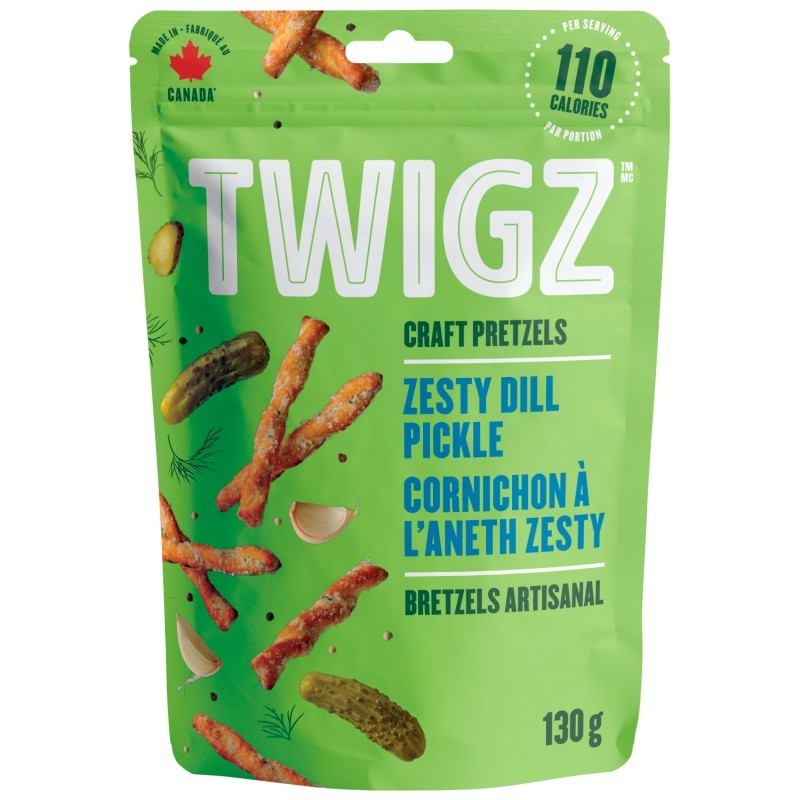 Twigz Zesty Dill Pickle (130g) Craft Pretzels Canada Snacks Healthy Artisanal