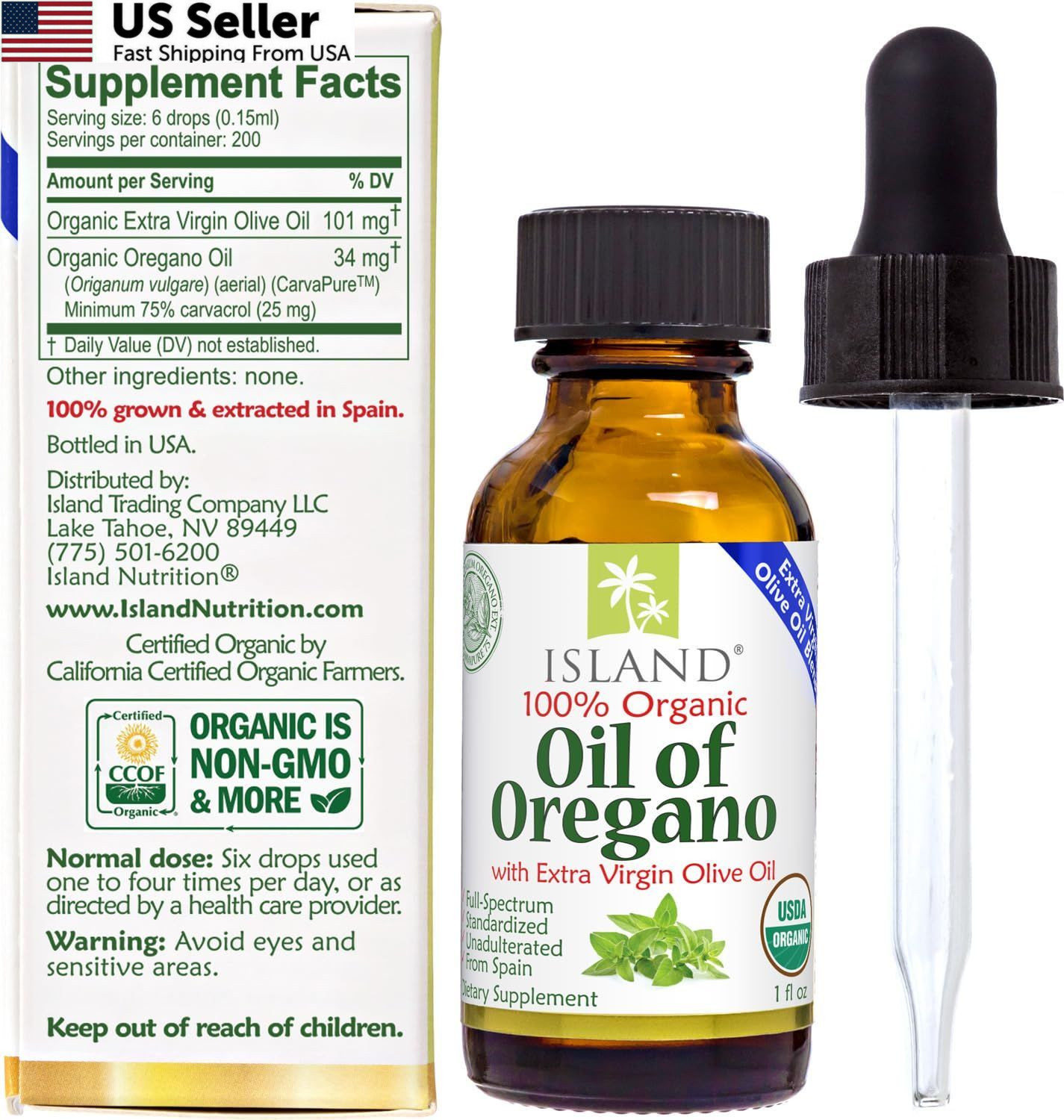 Island Nutrition, Oil of Oregano Organic Liquid Drops (1 1 Fl Oz (Pack 1)