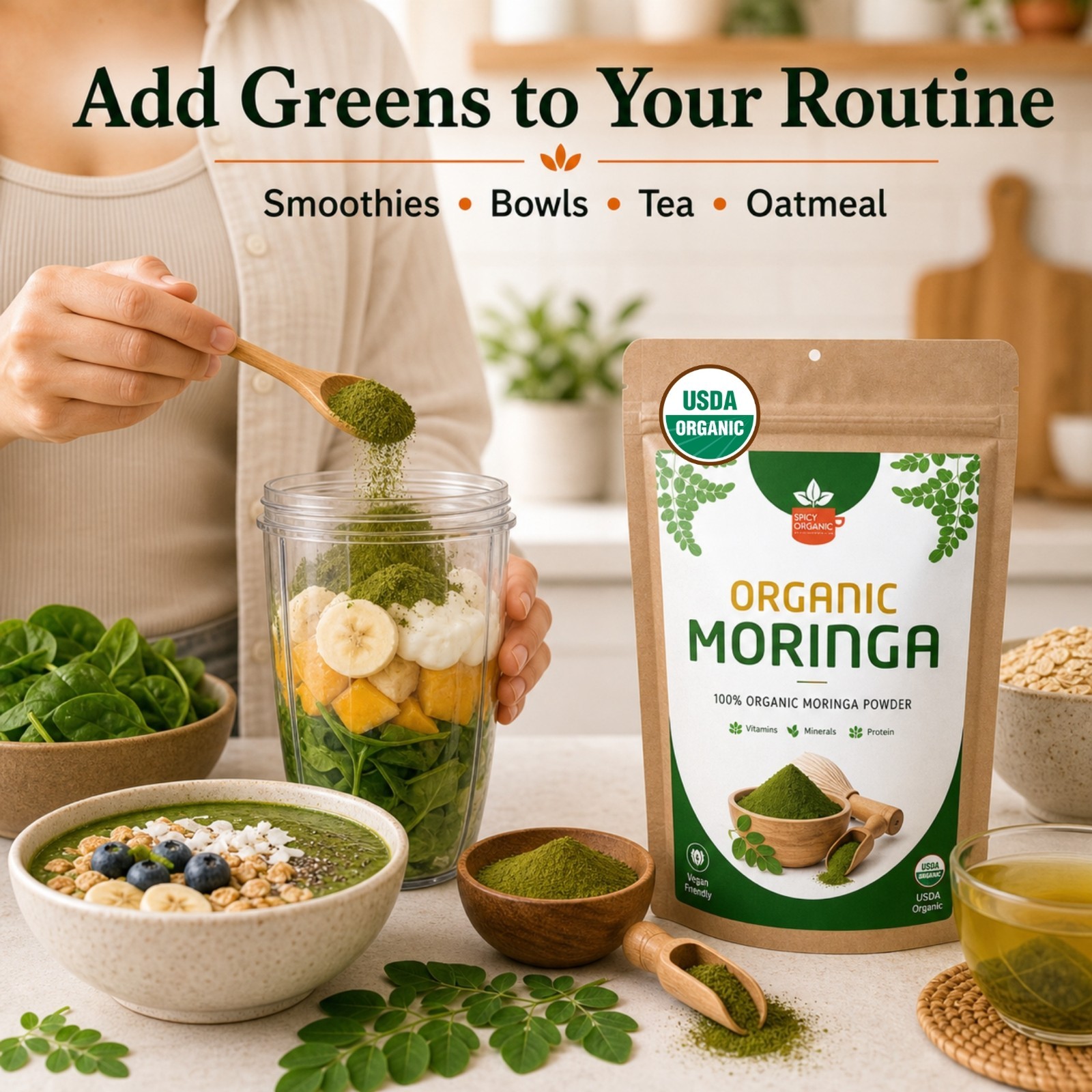 Spicy Organic Moringa Powder 16 oz | USDA Organic