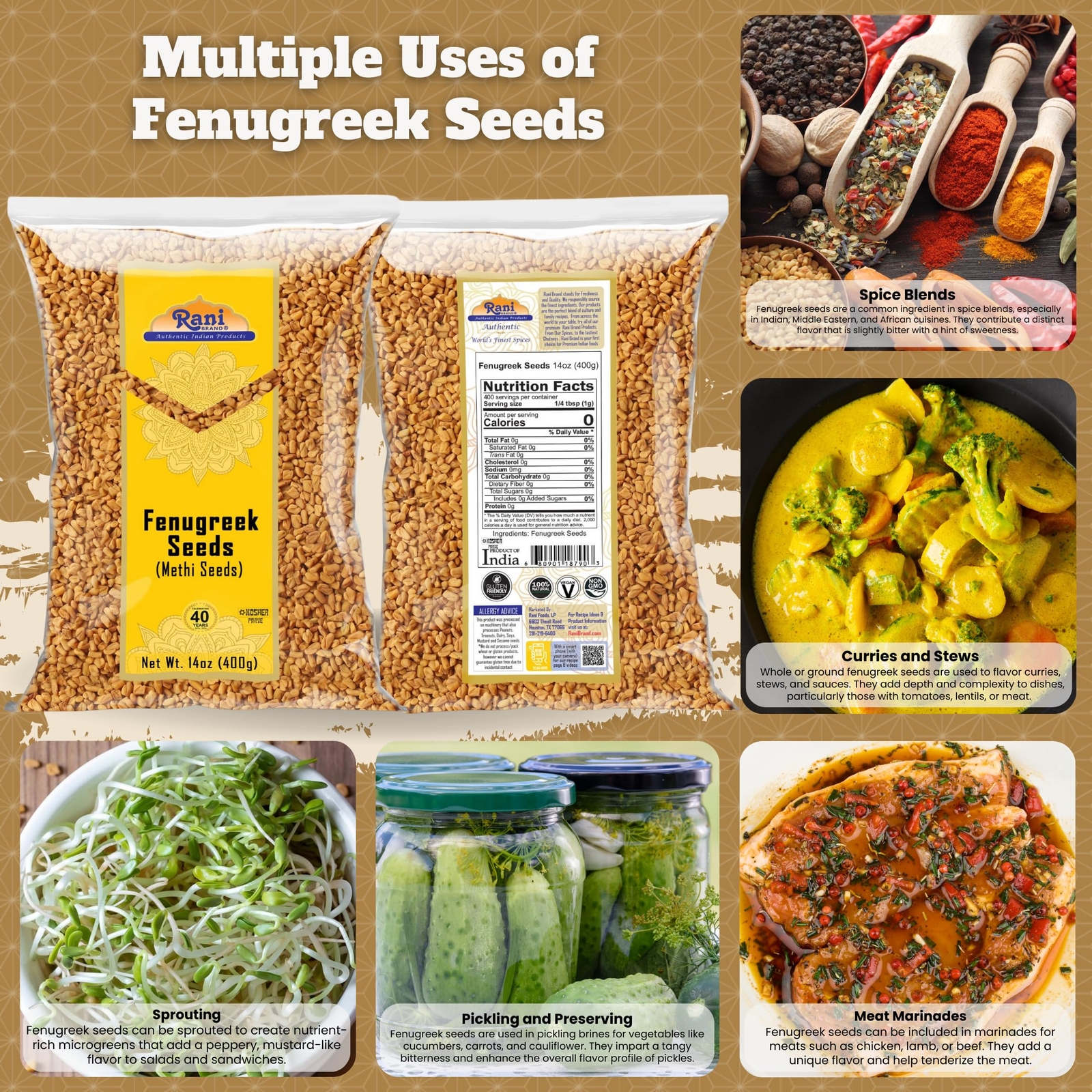 Rani Fenugreek (Methi) Seeds Whole 14oz (400g)