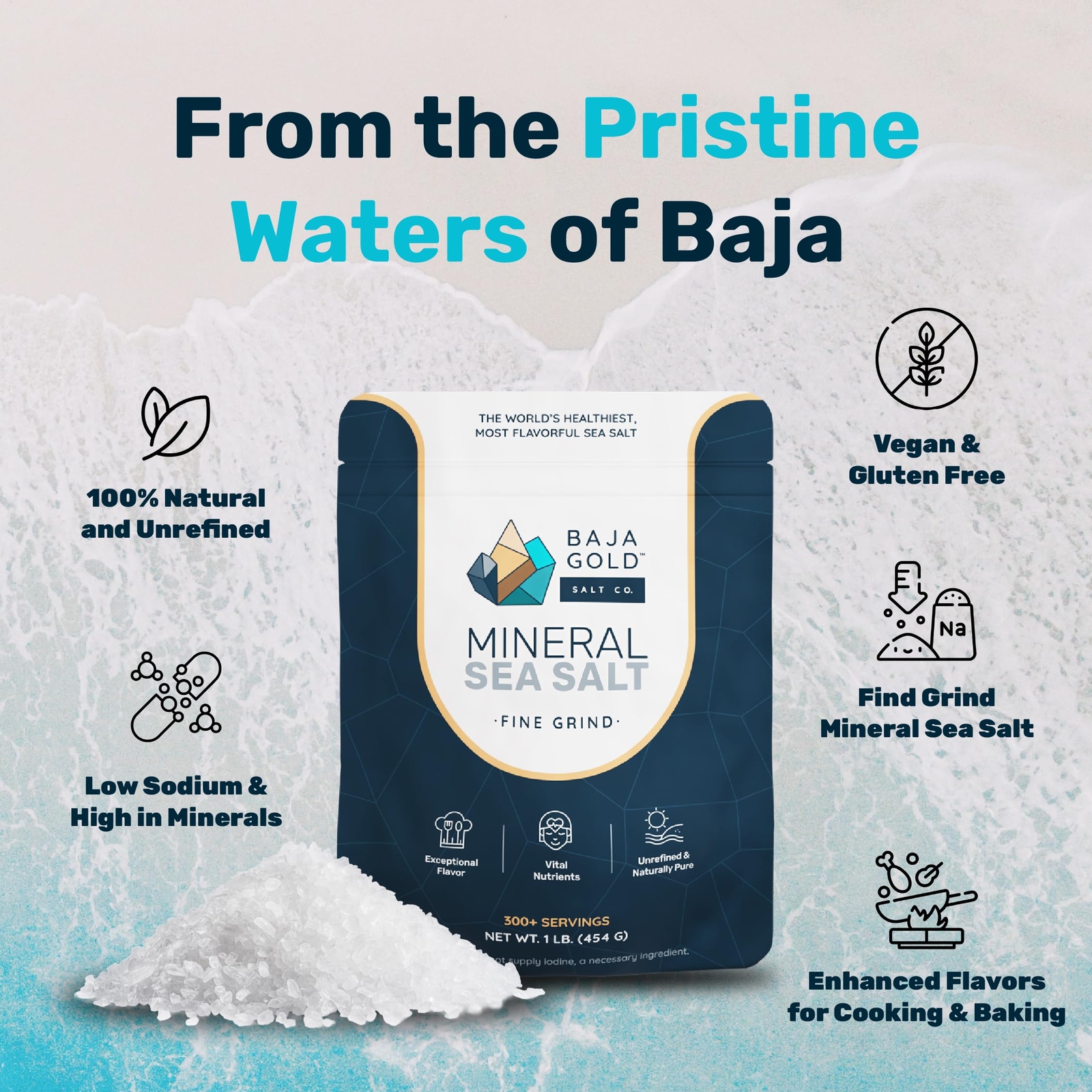 Mineral Sea Salt, Fine Grind, 1 Lb. Bag