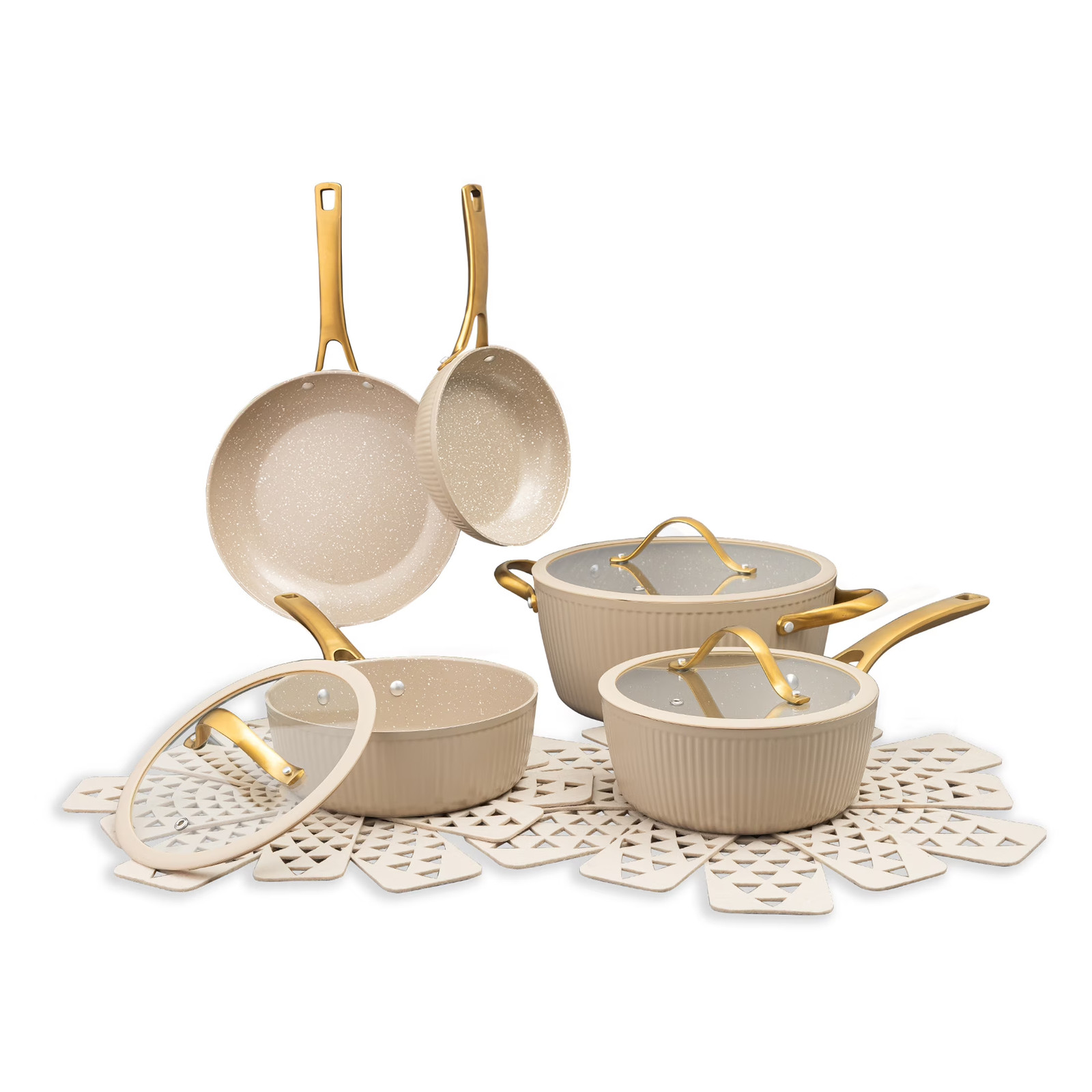 Thyme & Table 12-Piece Ceramic Non-Stick Signature Ribbed Cookware Set, Non-Toxi