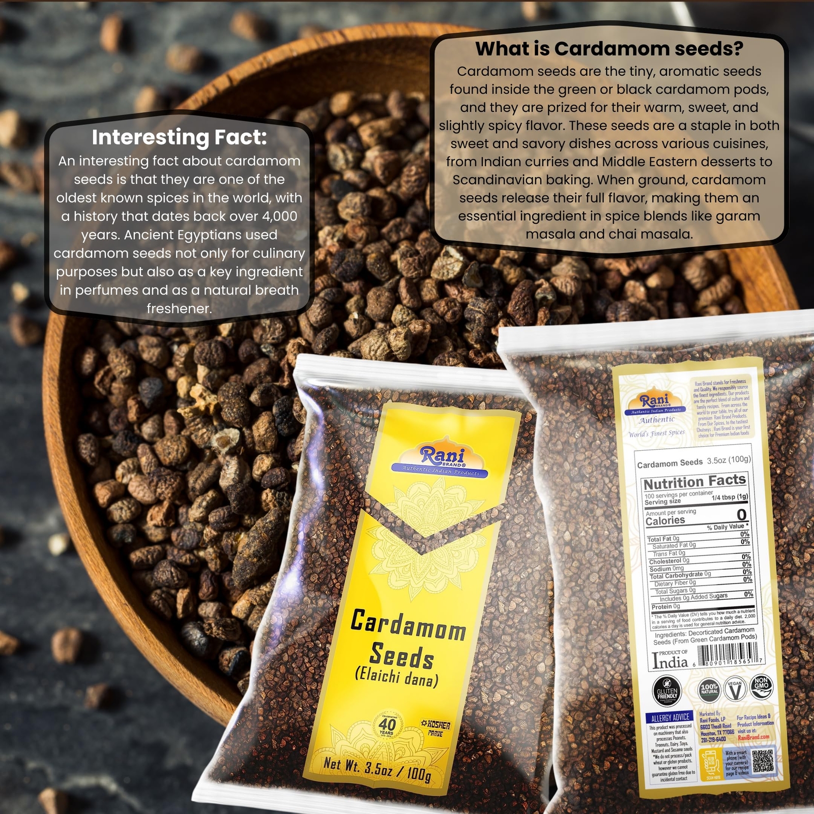 Rani Cardamom (Elachi) Decorticated Seeds Indian Spice 3.5oz (100g)