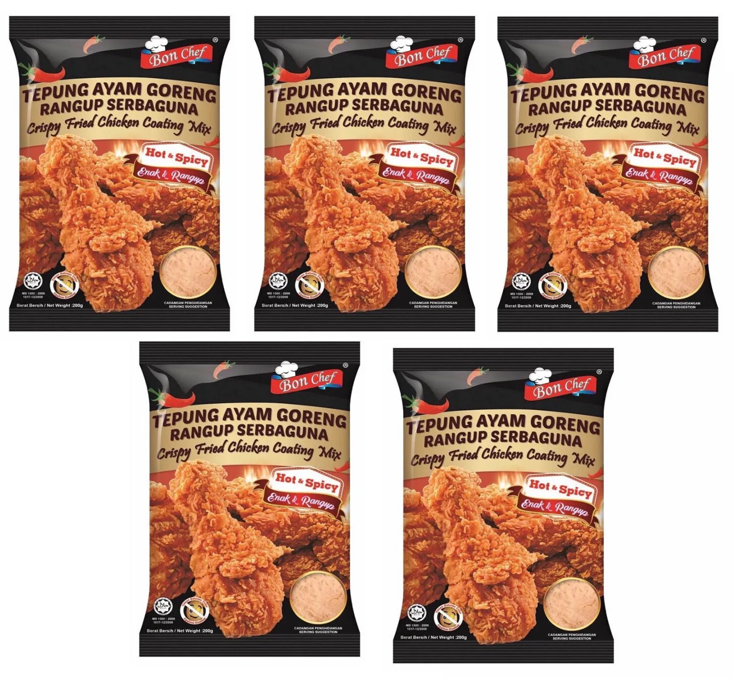 “Bon Chef’s Flour :Crispy Chicken Coating – Original & Spicy Fusion-200g – 5Pack