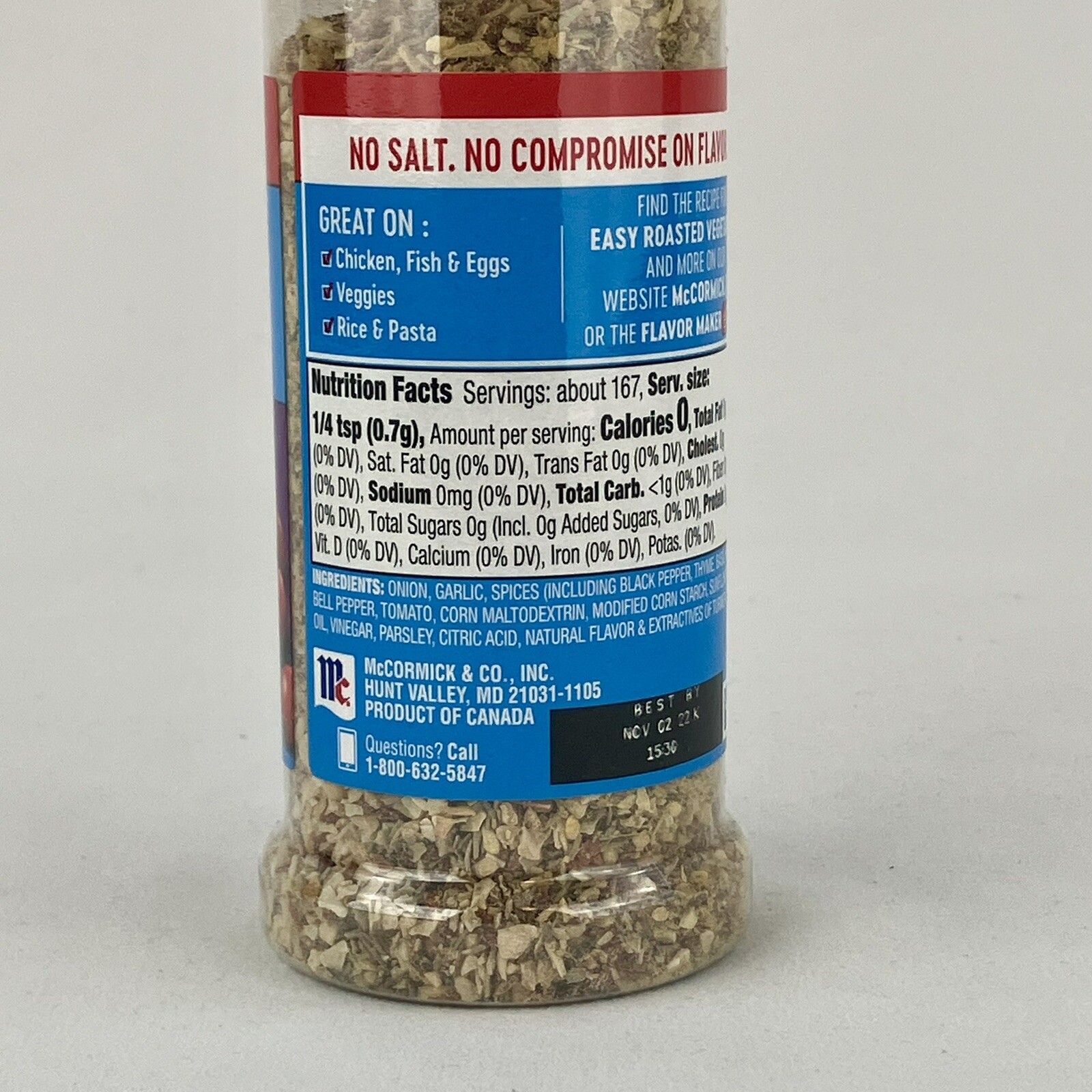 McCormick SALT FREE VEGETABLE SEASONING 4.16 OZ Bottle Gluten Free