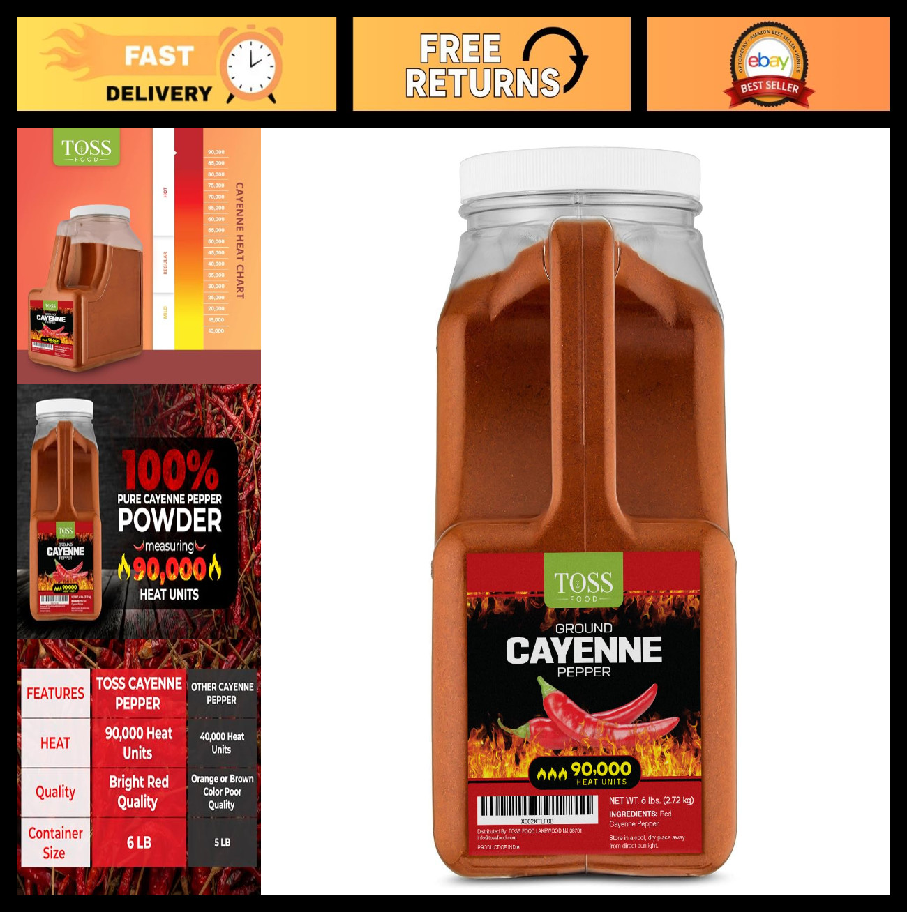 Bulk Cayenne Pepper Powder 6 LB – 90,000 SHU Hot Spice for Cooking & Seasoning
