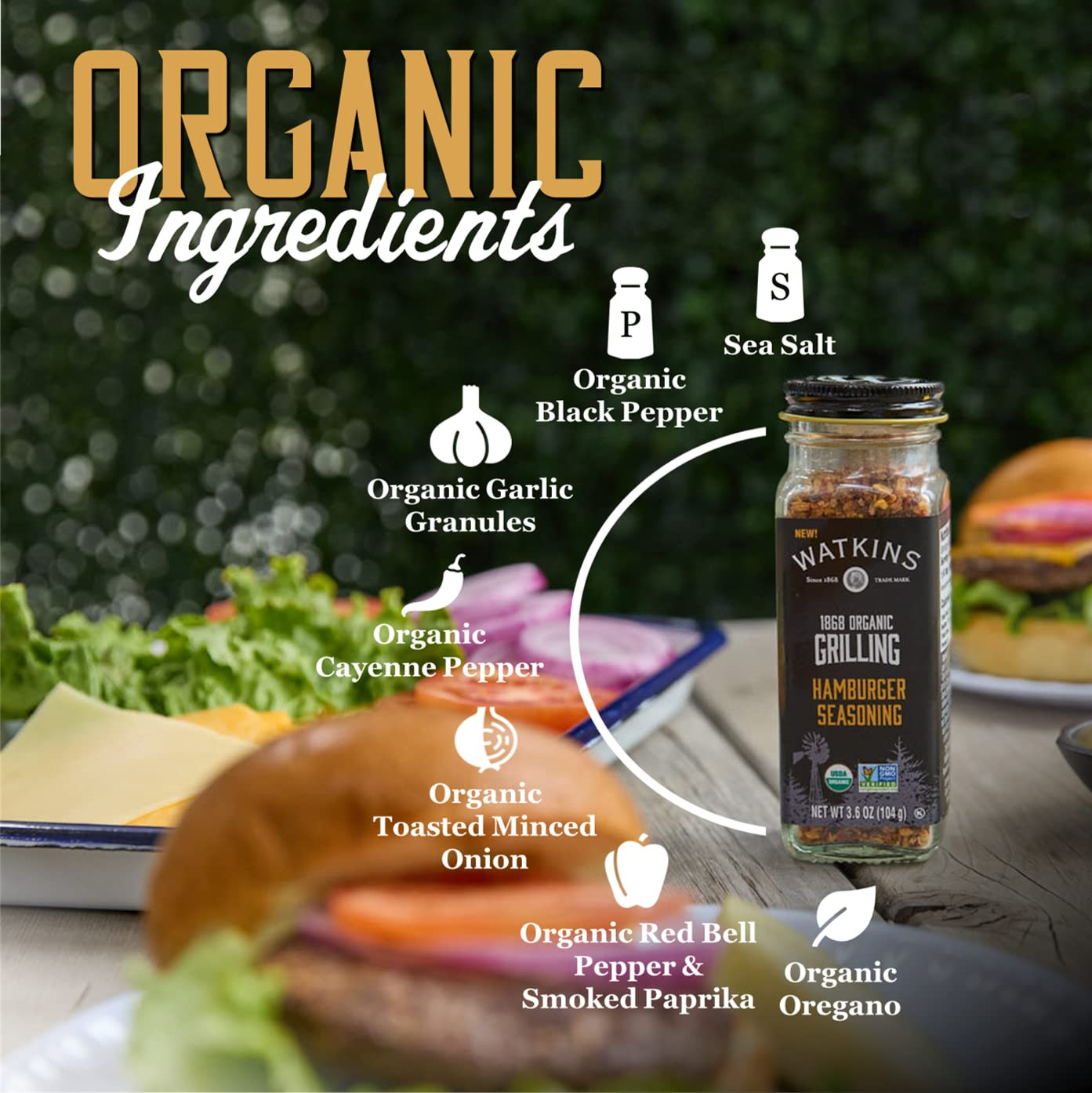 1868 Organic Grilling Hamburger Seasoning, 3.6 Oz (Pack of 3)