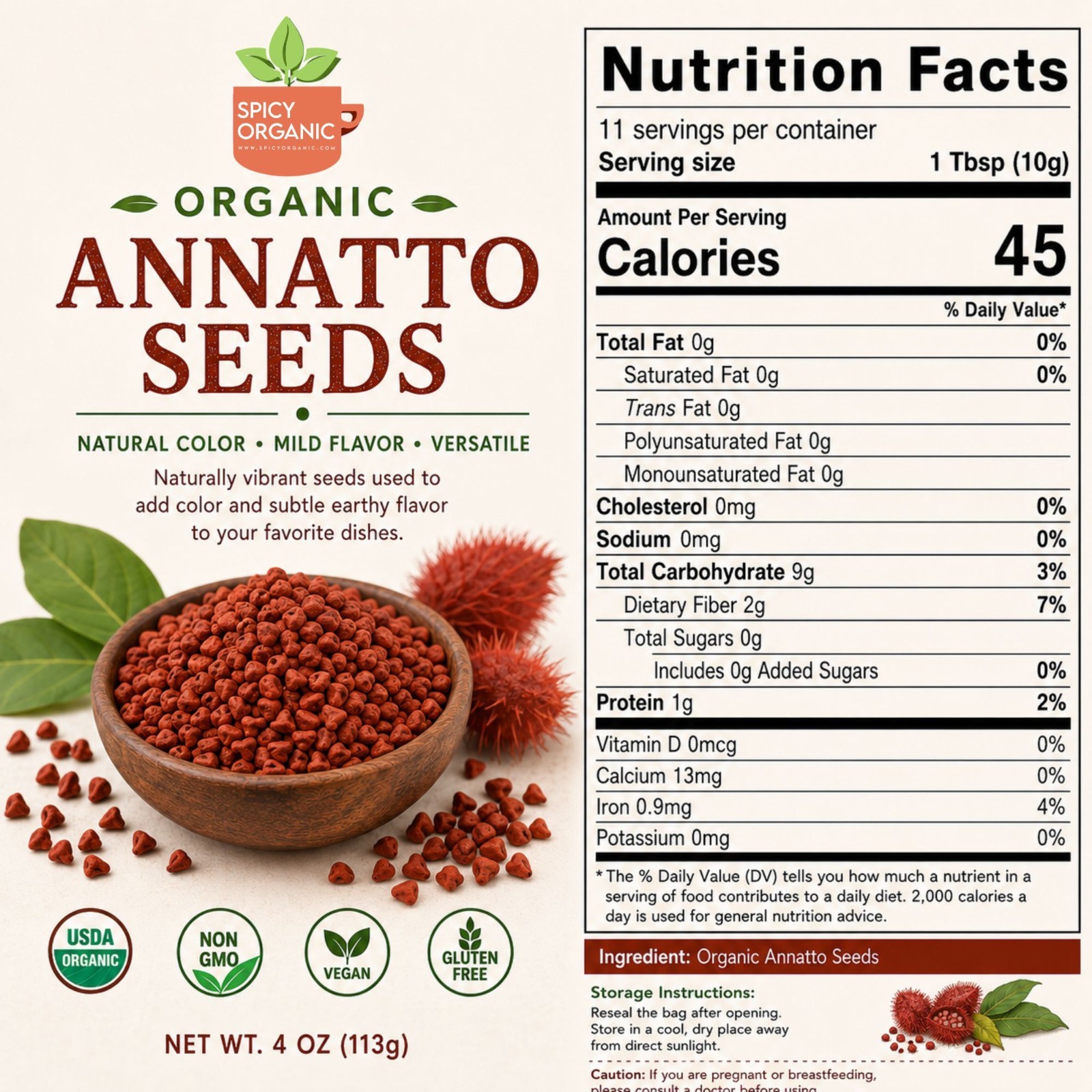 Spicy Organic Annatto Seeds 16 oz | USDA Organic