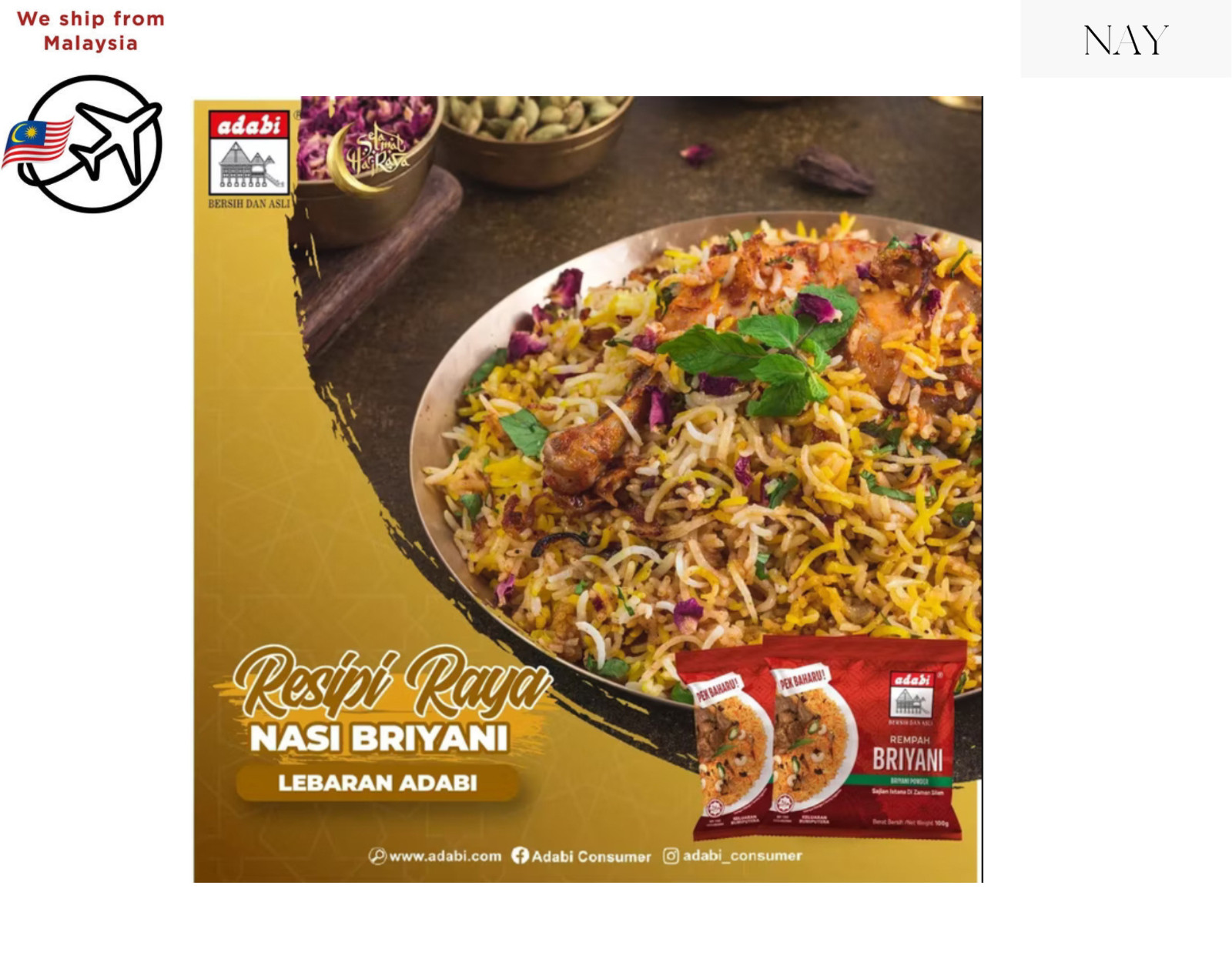 Adabi Beriyani Spice Mix 100g – Authentic Malaysian Briyani Powder – Halal