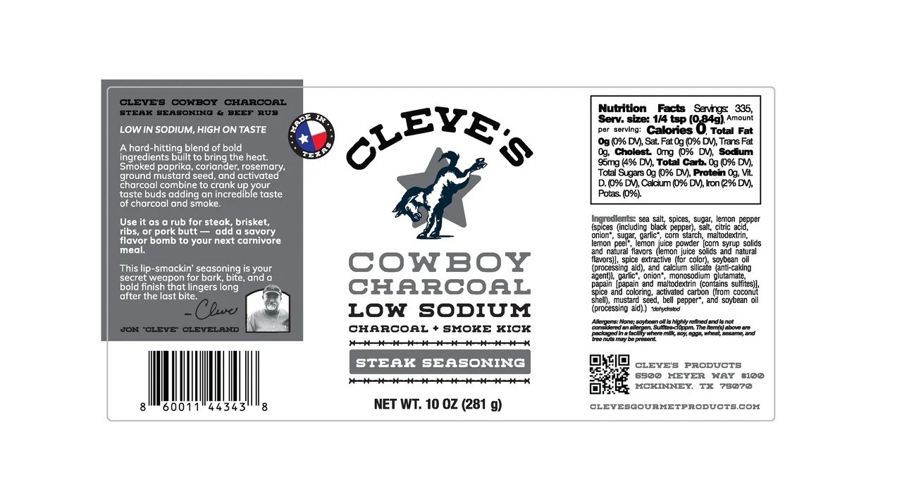 Cleve’s Cowboy Charcoal Low Sodium Steak Seasoning Smoke Kick, 10.0 oz