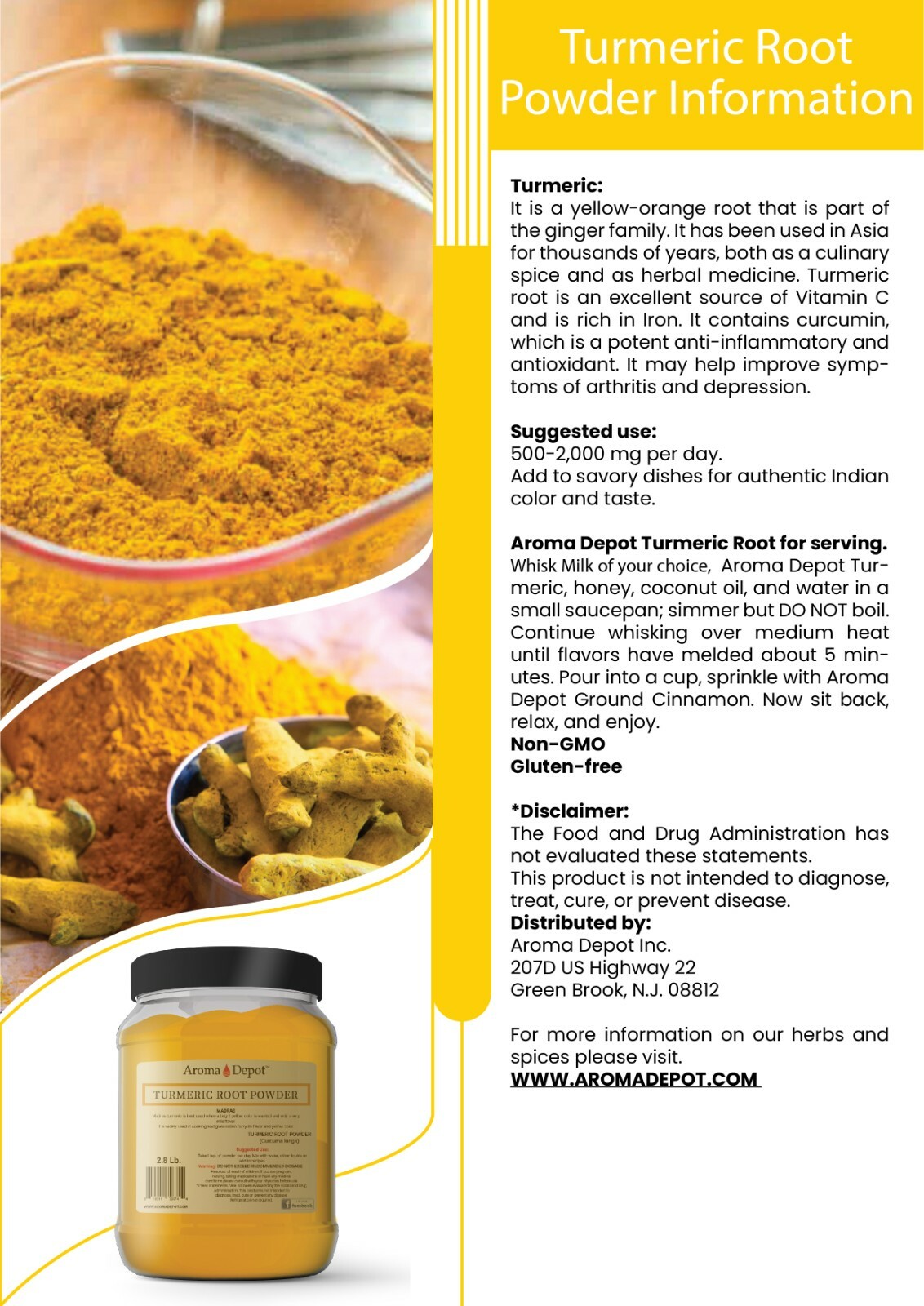 Turmeric Root Powder 2.5 lb 100% Pure Curcuma longa Yellow Tumeric 40 oz JAR