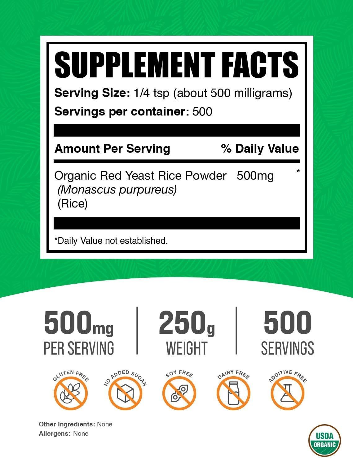 BulkSupplements Organic Red Yeast Rice Powder, Heart Health Support, 250g
