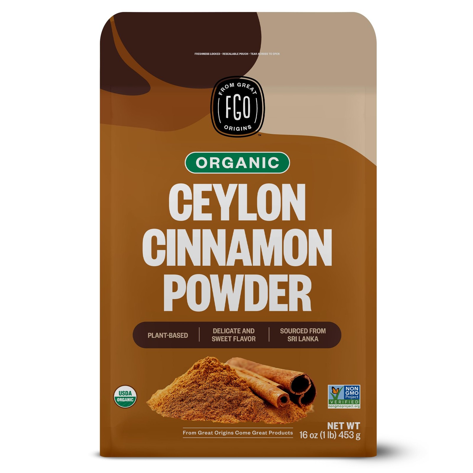 FGO Organic Ceylon Cinnamon Powder, 16oz Pure Sri Lanka Cinnamon for Spice &