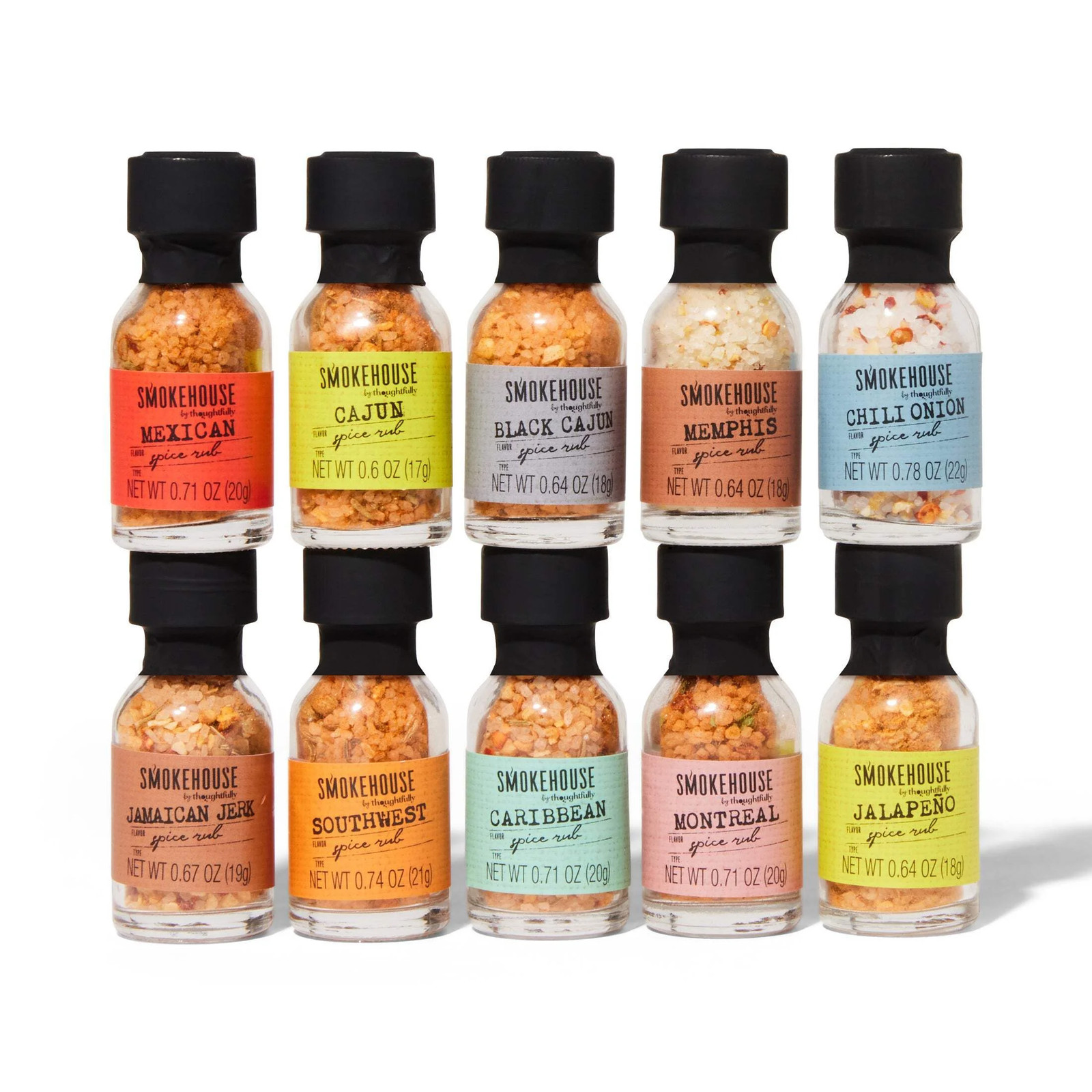 Smokehouse BBQ Spice Rub Gift Set 10 Mini Glass Bottles Grilling Kit