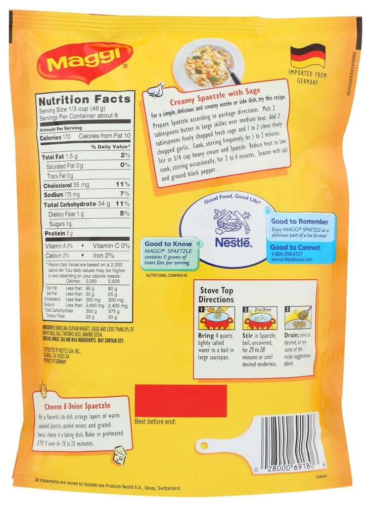 Maggi Spaetzle Authentic German Dumplings 10.5 Ounce Pack of 4