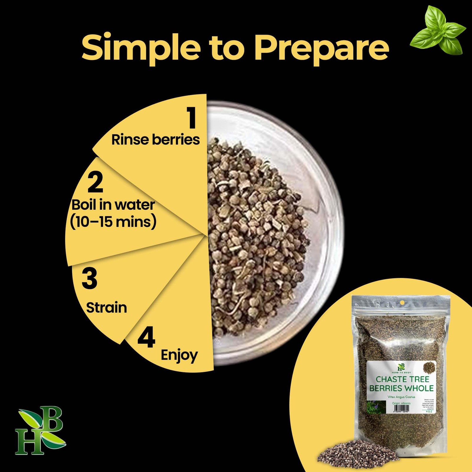 Chaste Tree Berry Whole – 4oz, Wildcrafted and Dried Vitex Berry for Chastebe…