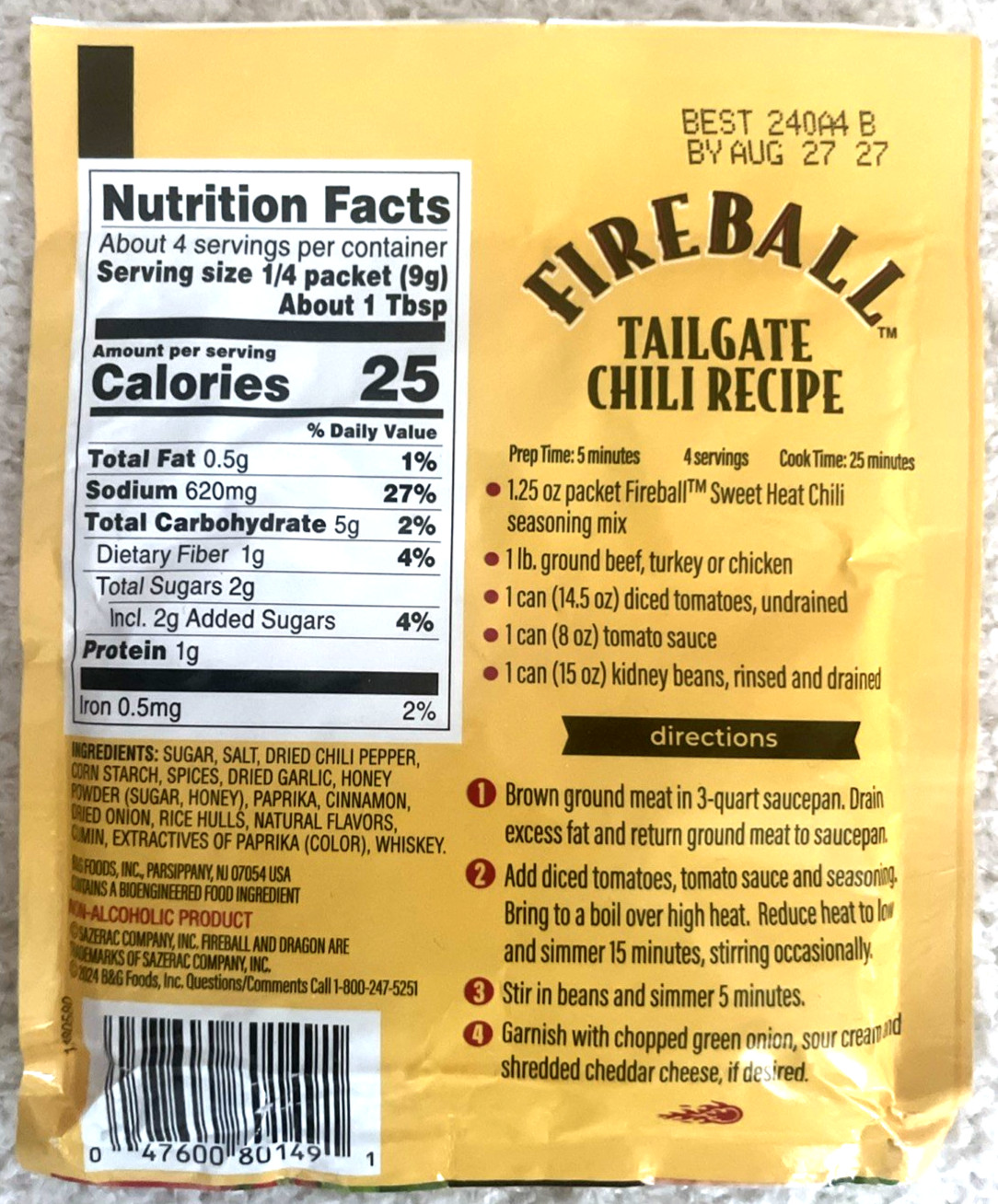 Fireball Sweet Heat Chili Seasoning Mix Lot of 2 Packets New