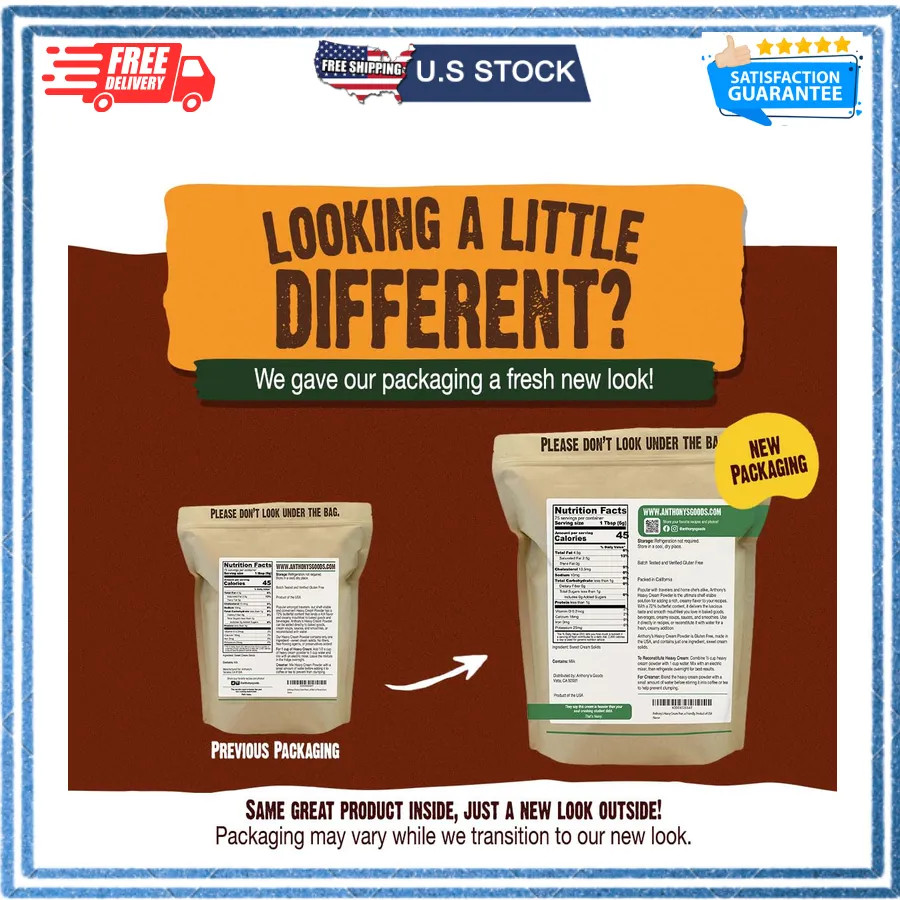 Anthonys Heavy Cream Powder 1 lb Gluten Free Non GMO Keto Friendly USA Made