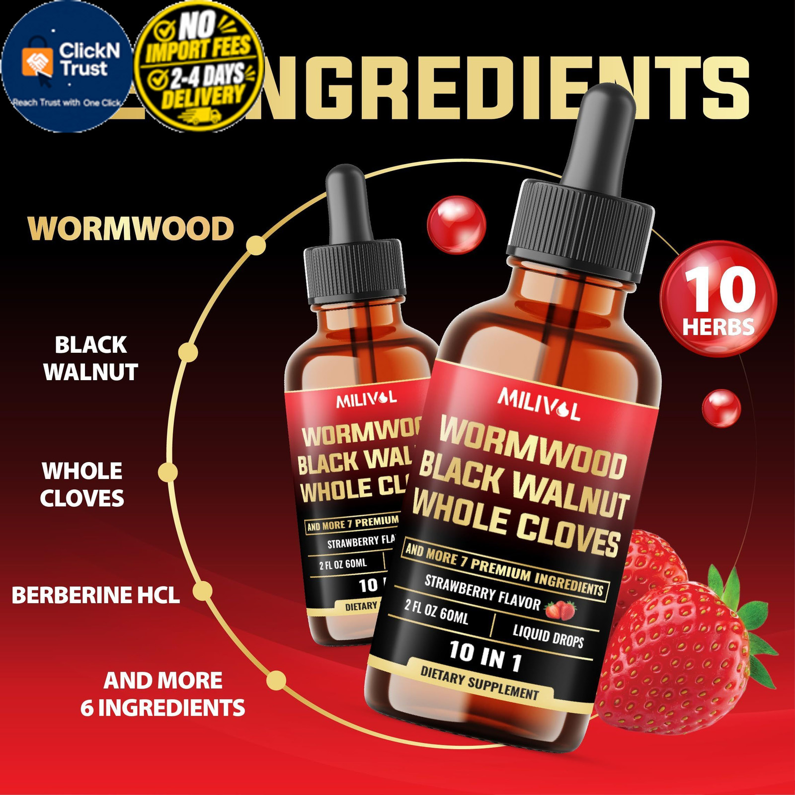MILIVOL 10in1 Wormwood Liquid Drops with Wormwood, Black 2 Fl Oz (Pack of 1)