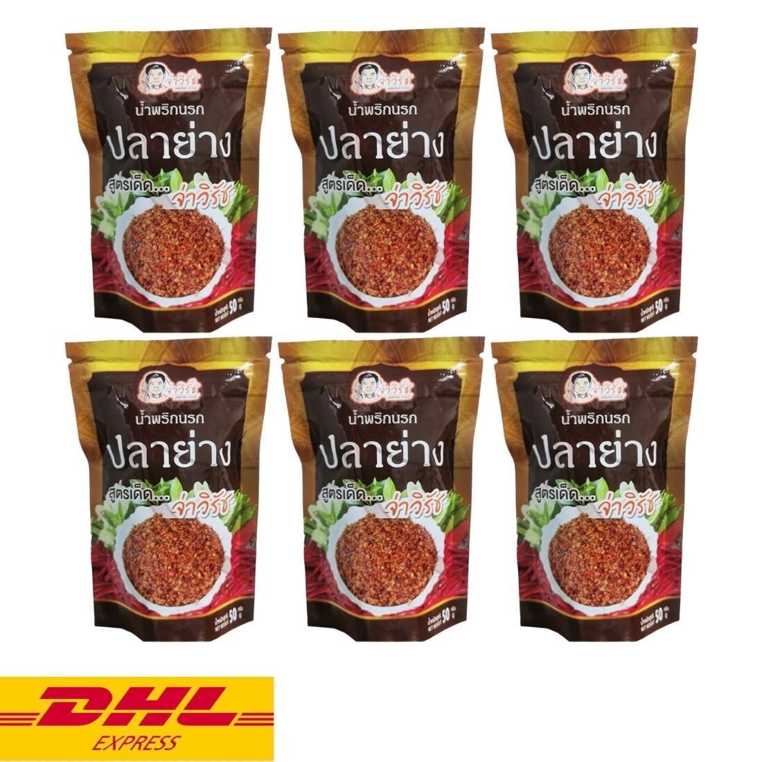 6x Jawirat Namprik Narok Grilled Fish Chili Paste Powder Thai Food Side Dish 50g